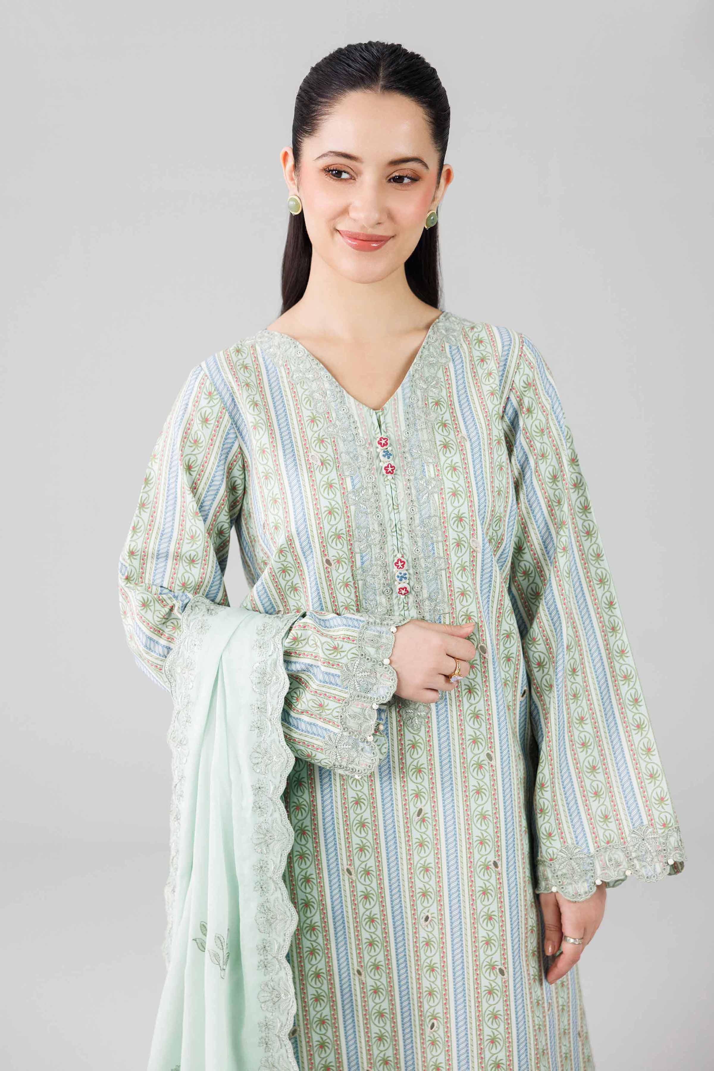 3 Piece - Printed Embroidered Suit - 42601805