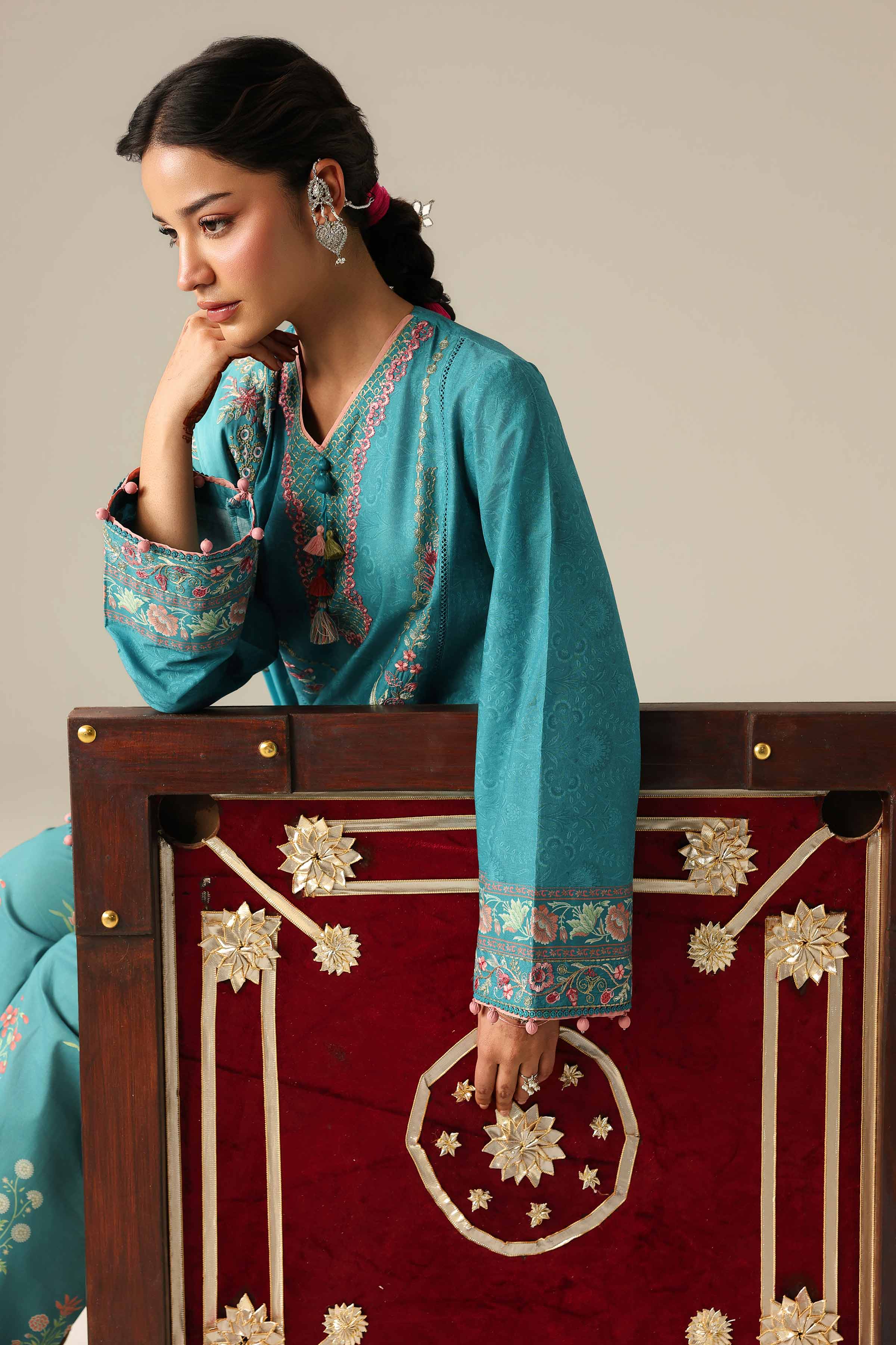 3 Piece - Printed Embroidered Suit - 42601806