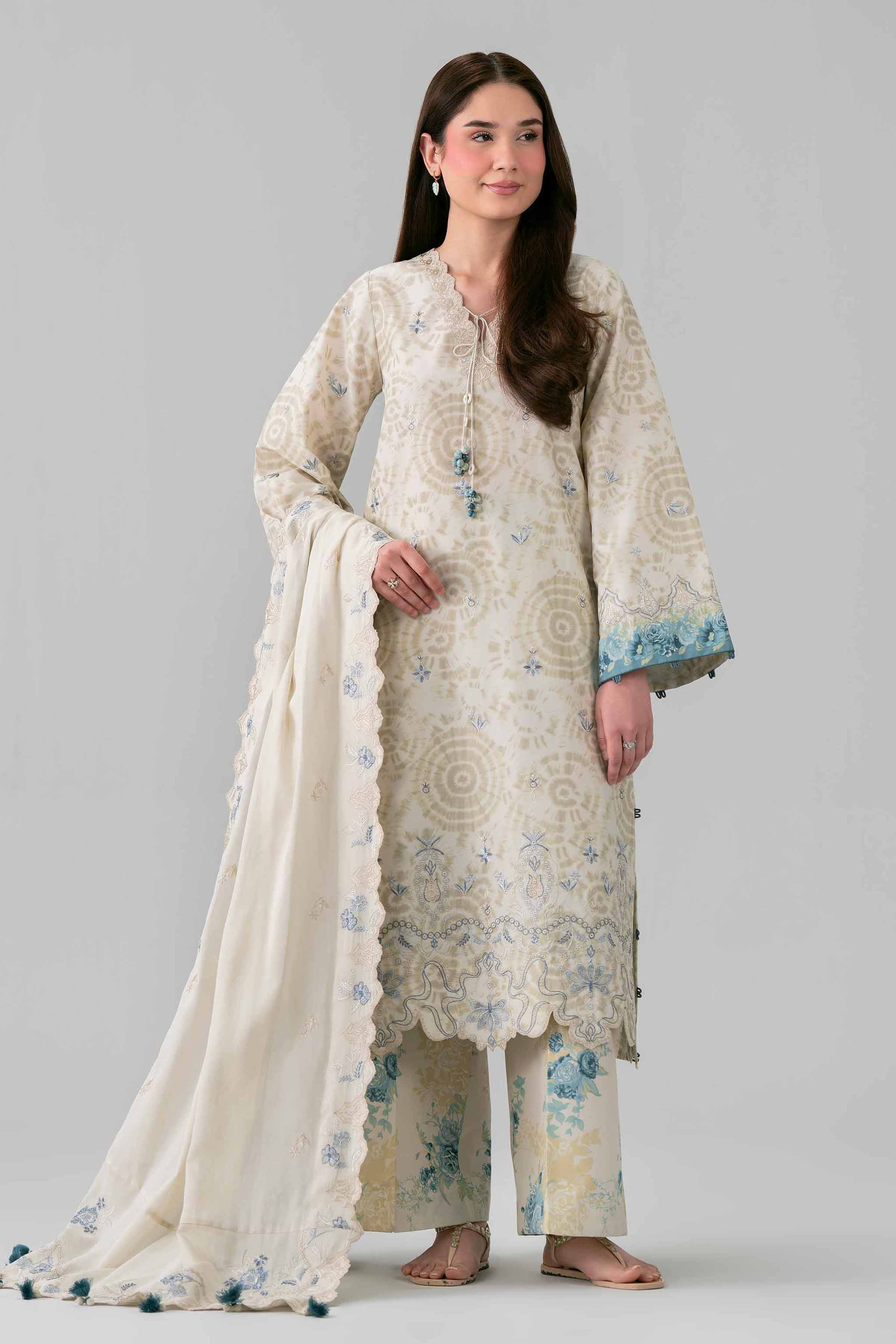 3 Piece - Printed Embroidered Suit - 42601807