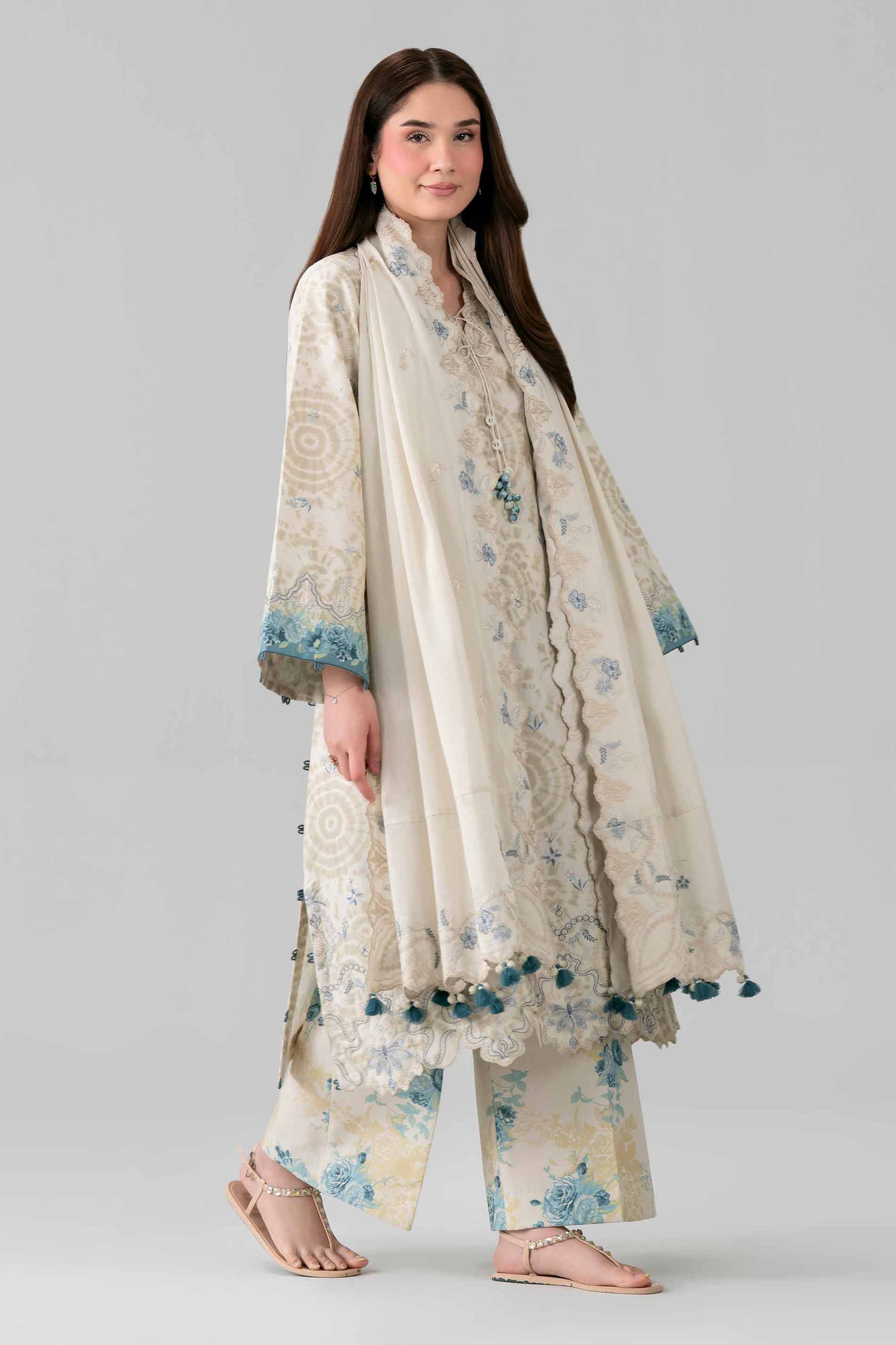 3 Piece - Printed Embroidered Suit - 42601807