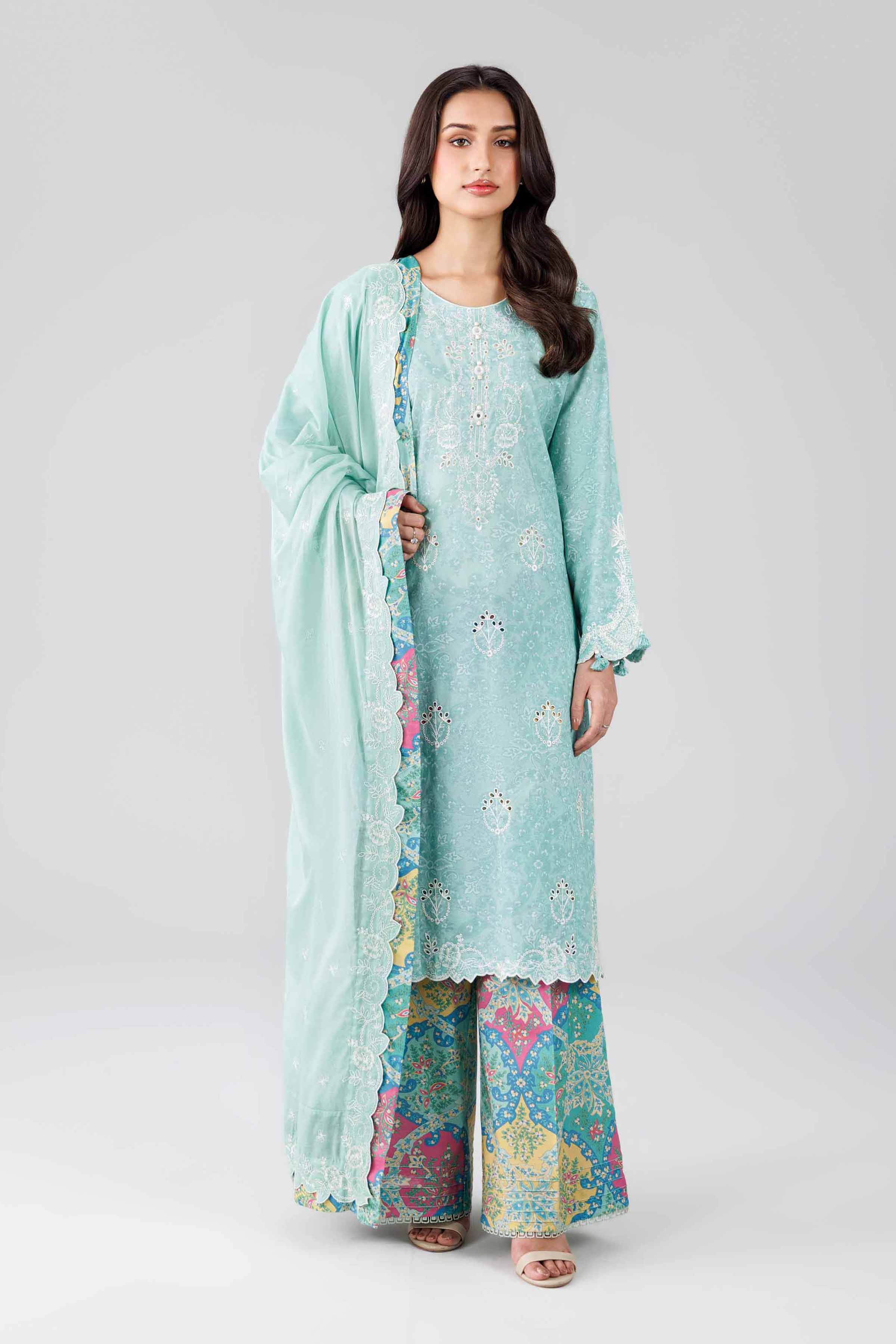 3 Piece - Printed Embroidered Suit - 42601813
