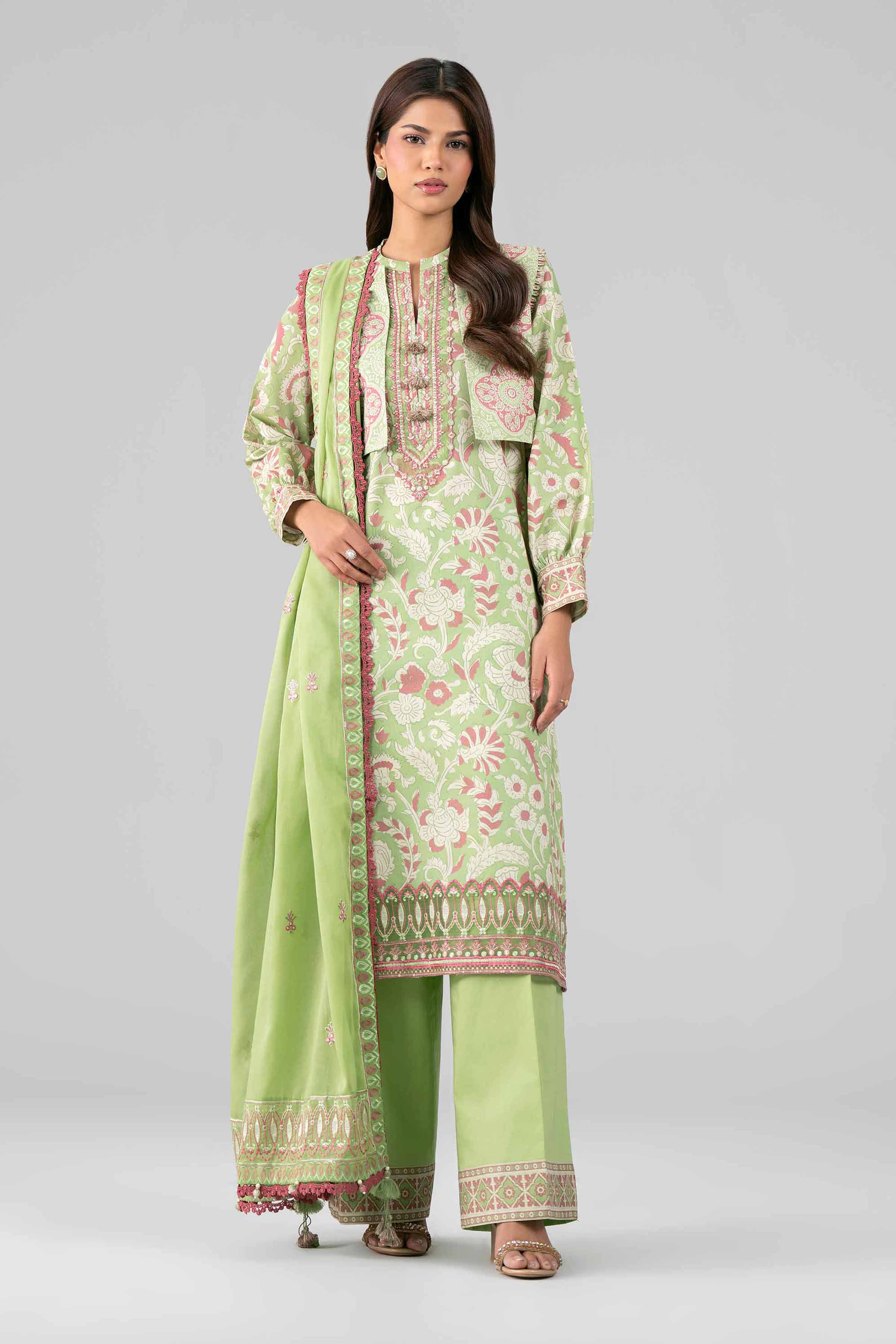 3 Piece - Printed Embroidered Suit - 42601819