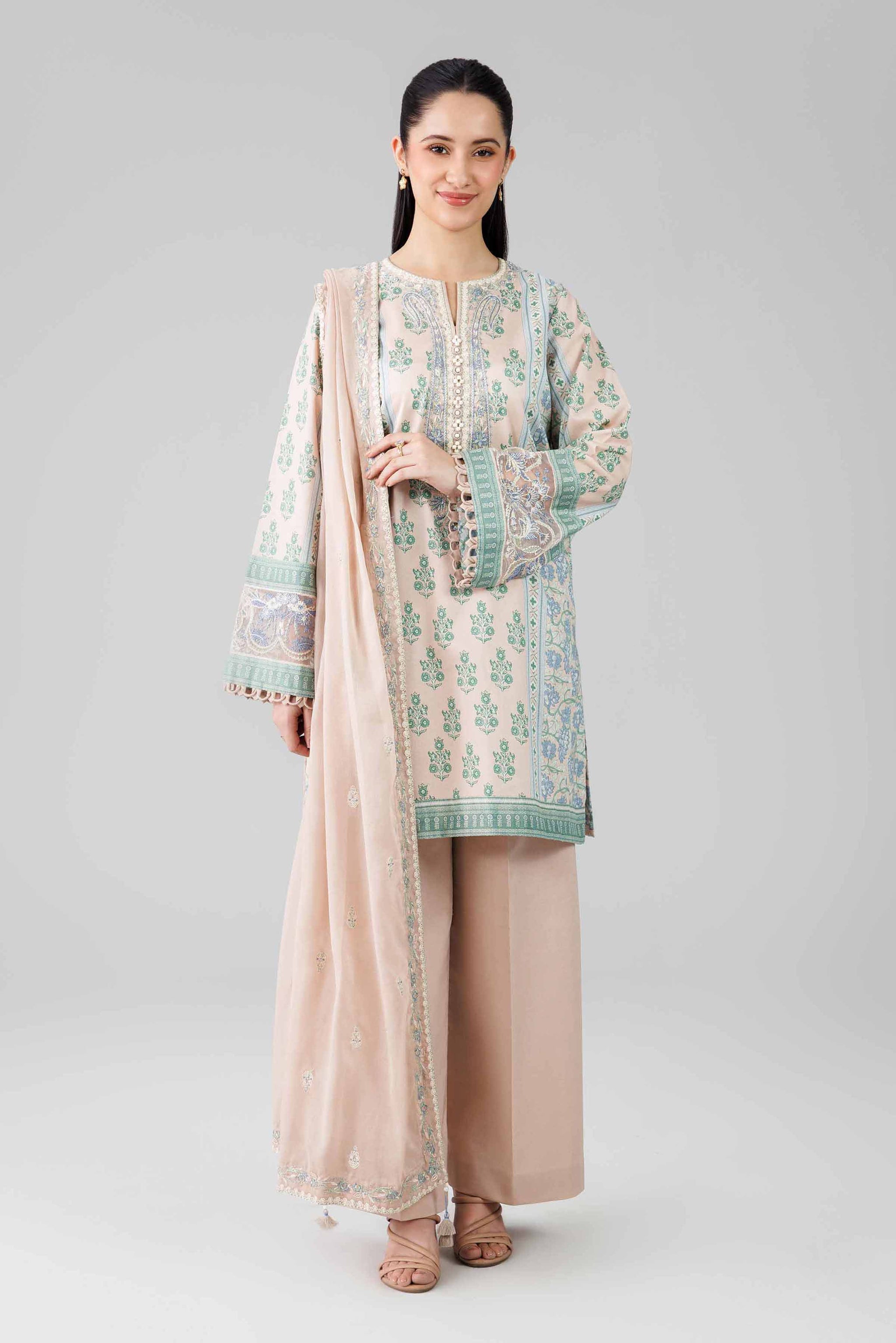 3 Piece - Printed Embroidered Suit - 42601820