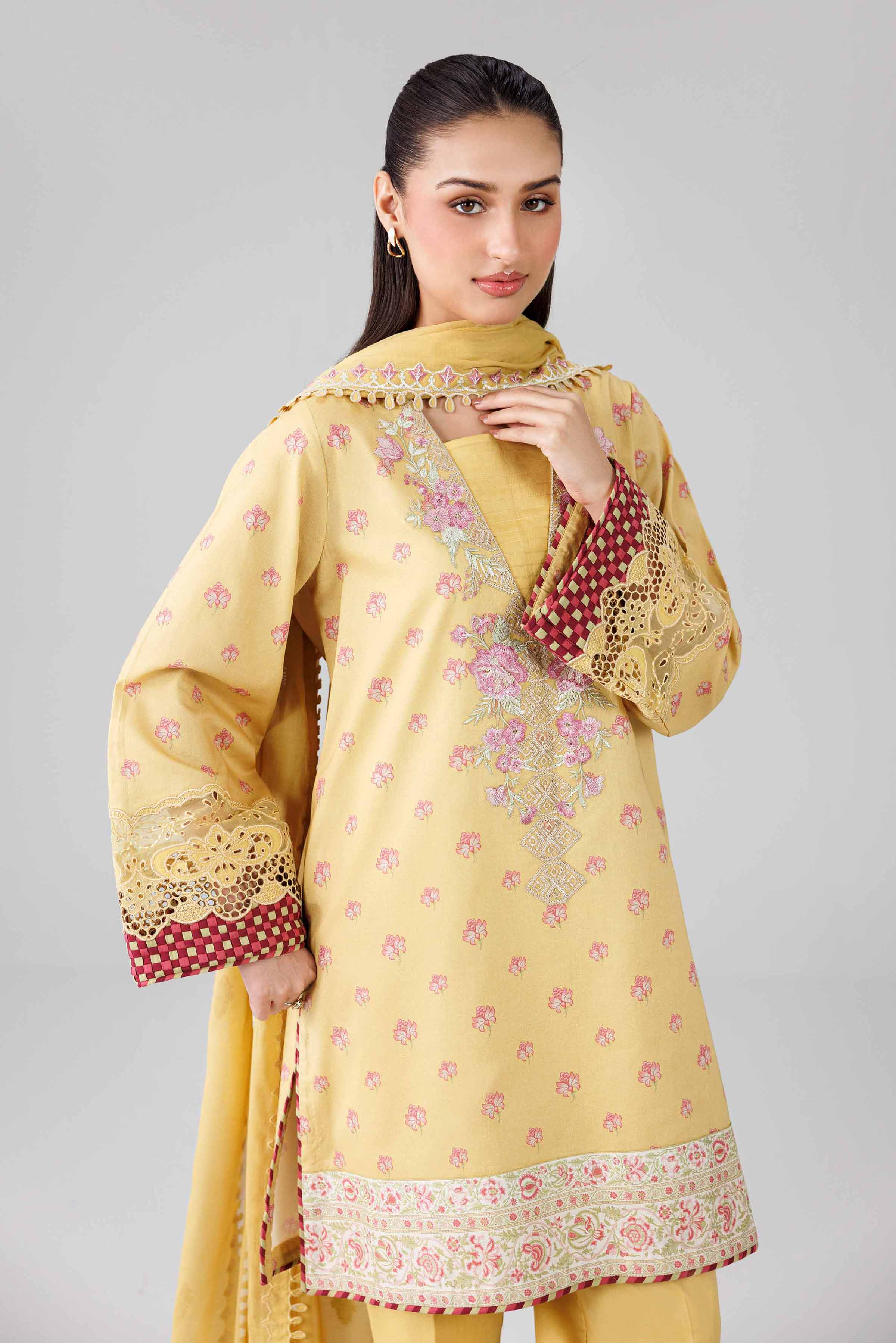 3 Piece - Printed Embroidered Suit - 42601823