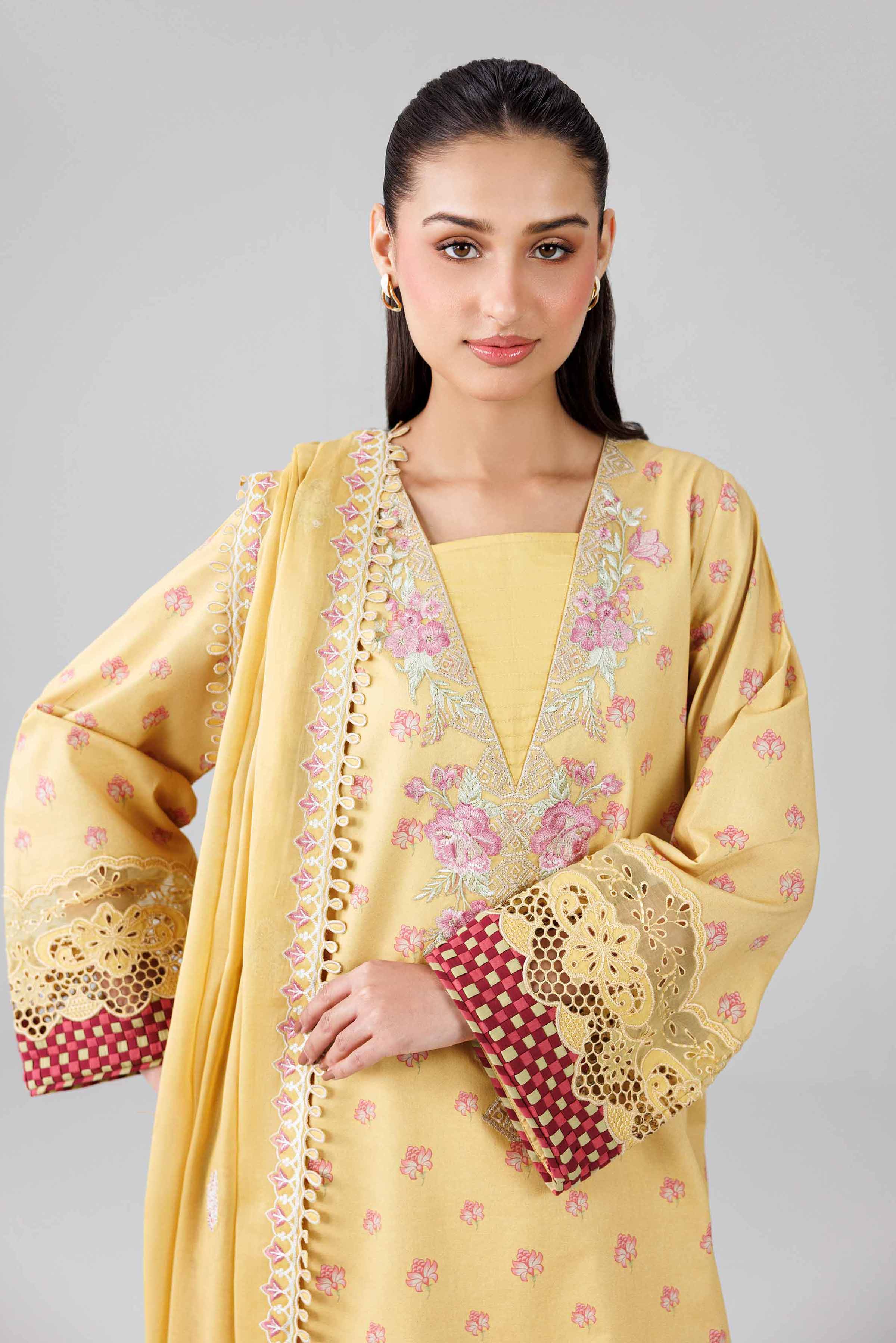 3 Piece - Printed Embroidered Suit - 42601823