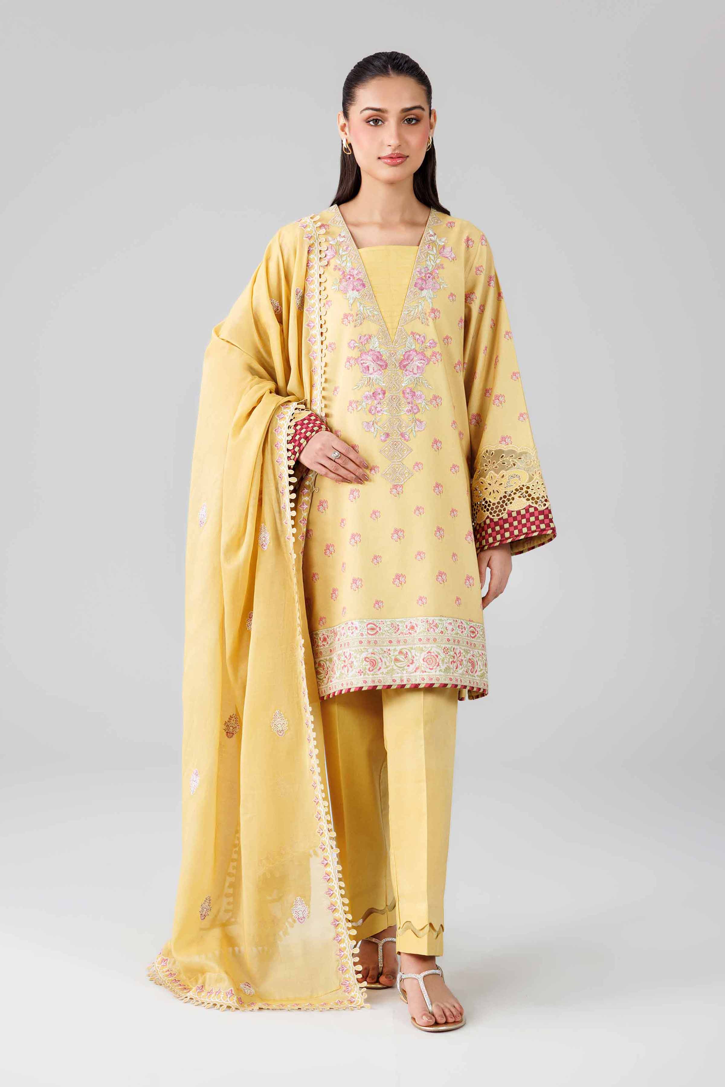 3 Piece - Printed Embroidered Suit - 42601823