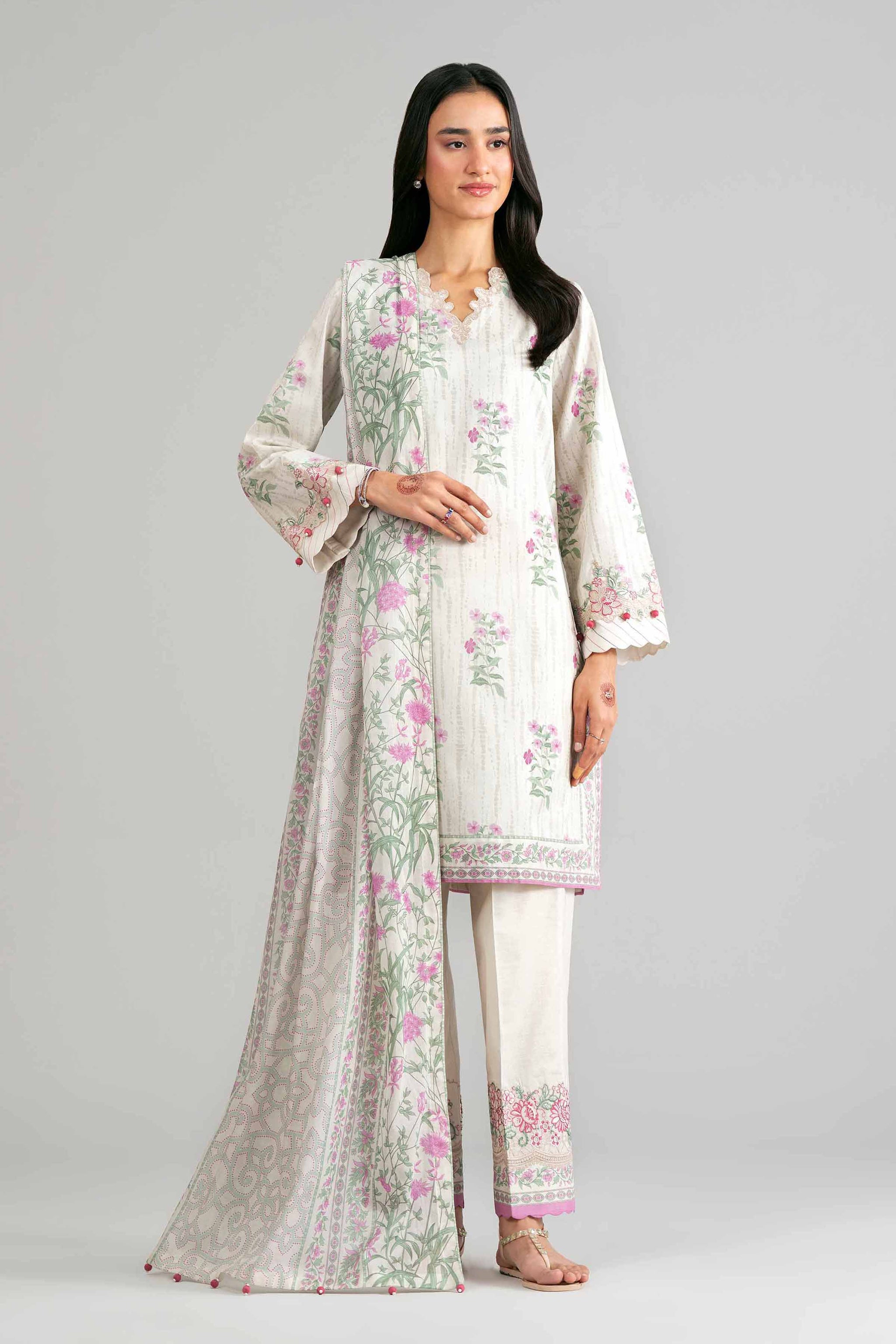 3 Piece - Printed Embroidered Suit - 42601859