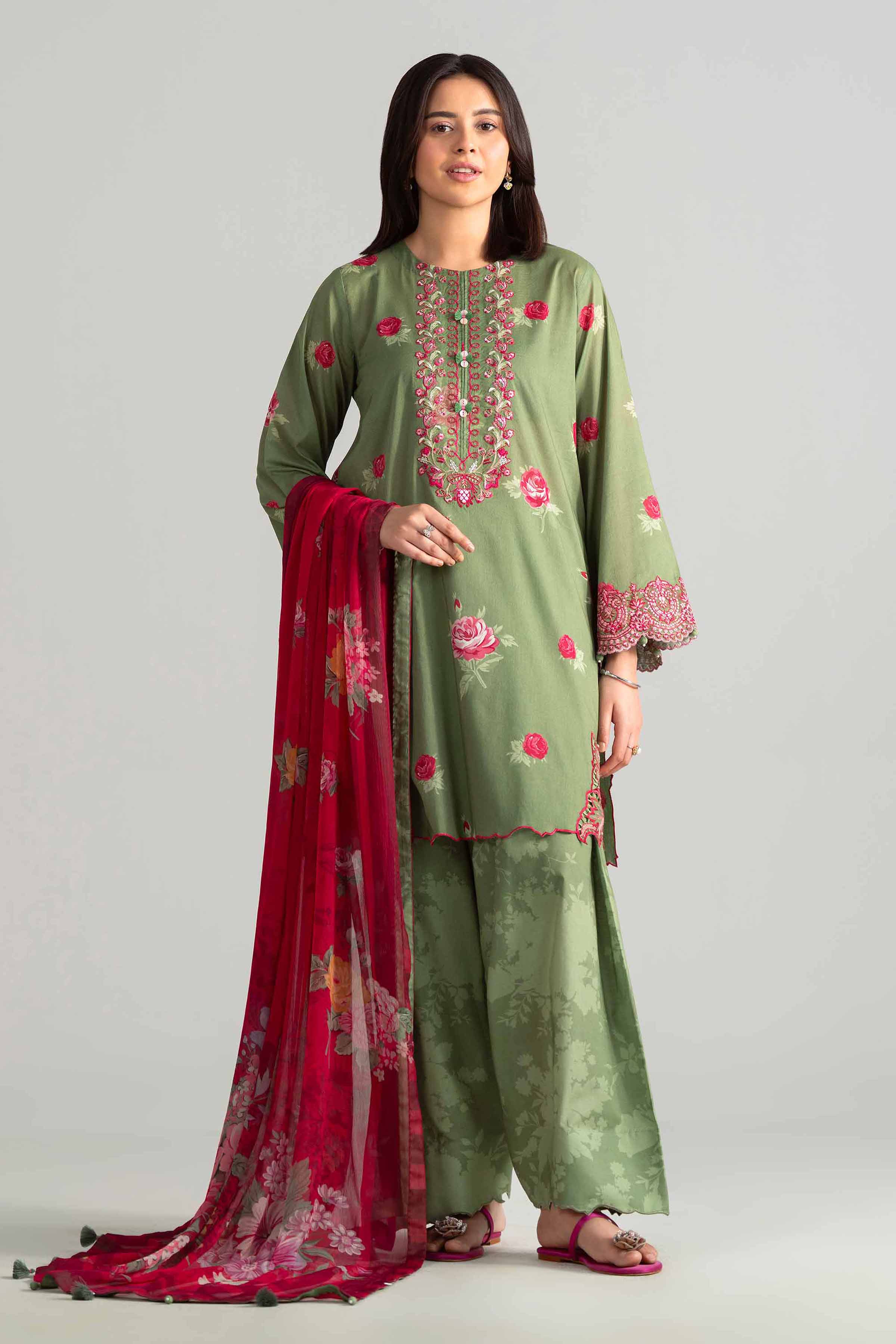 3 Piece - Digital Printed Embroidered Suit - 42601911