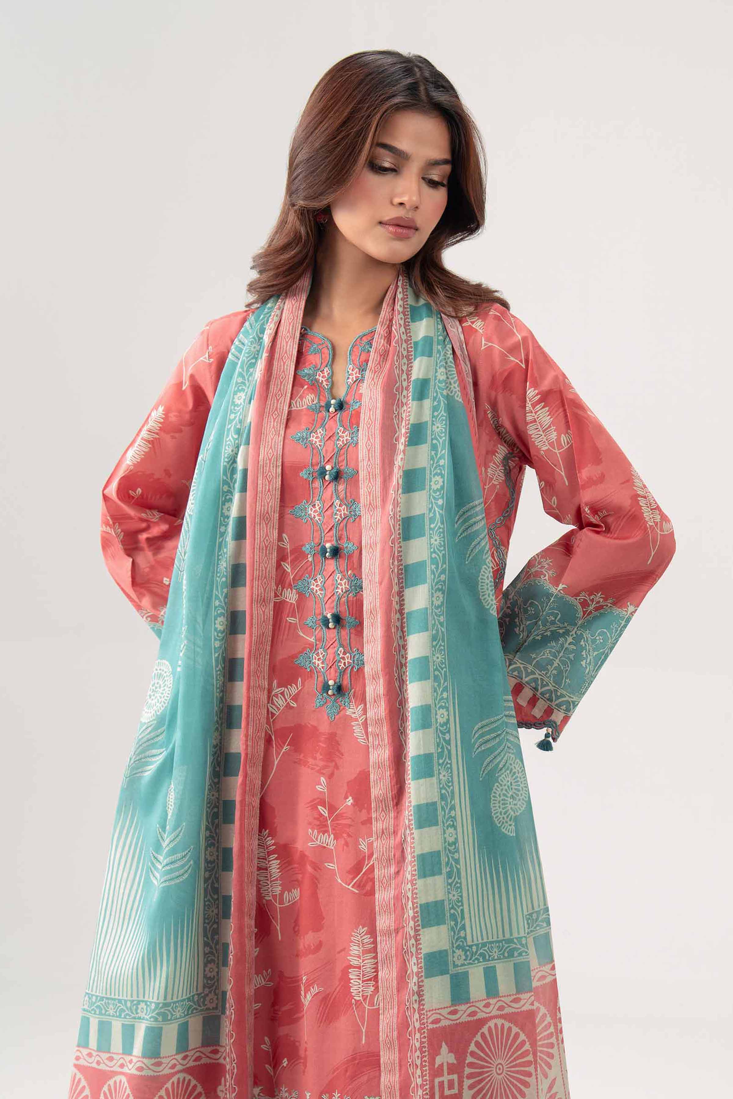 3 Piece - Digital Printed Embroidered Suit - 42602094