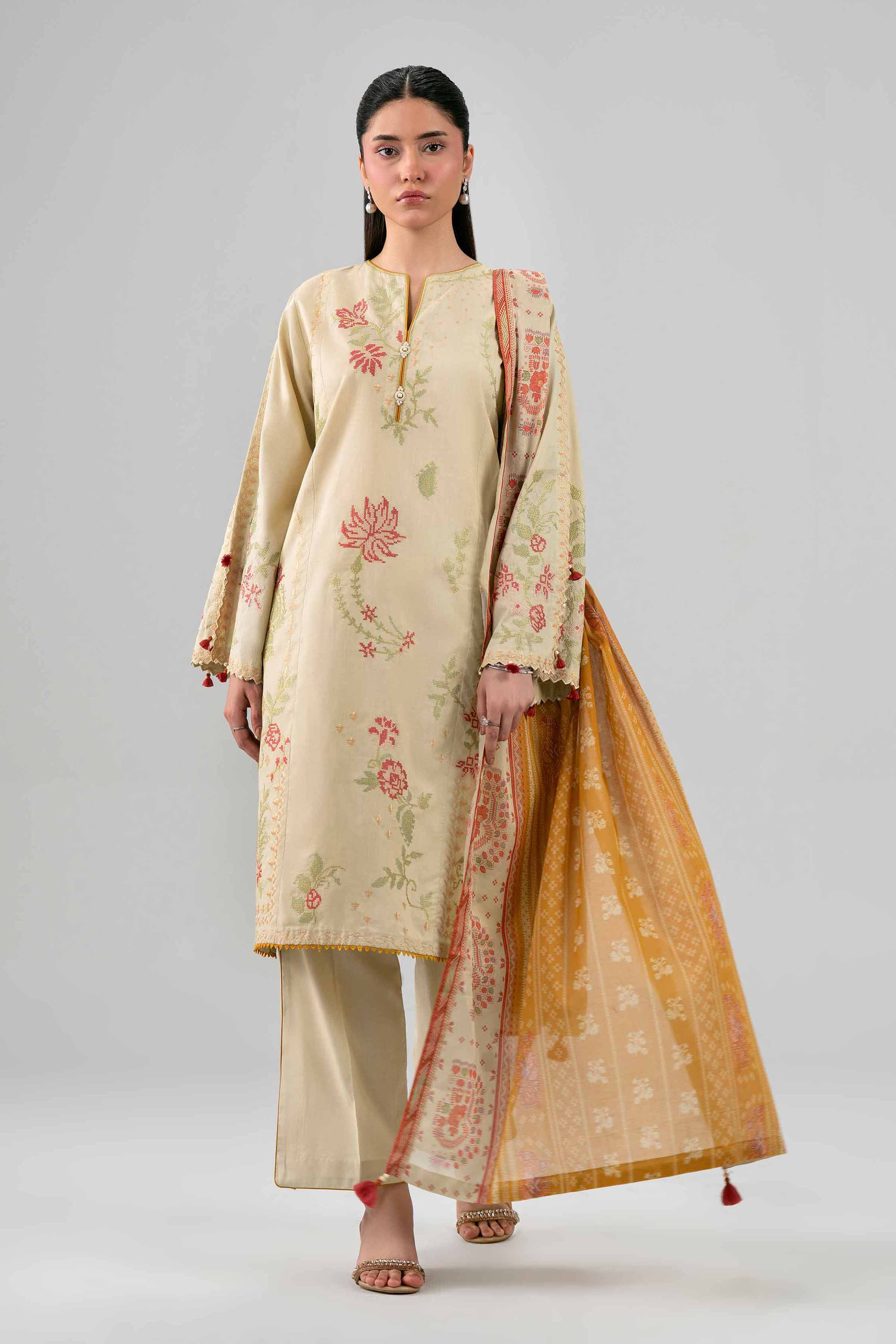 3 Piece - Printed Embroidered Suit - 42602147