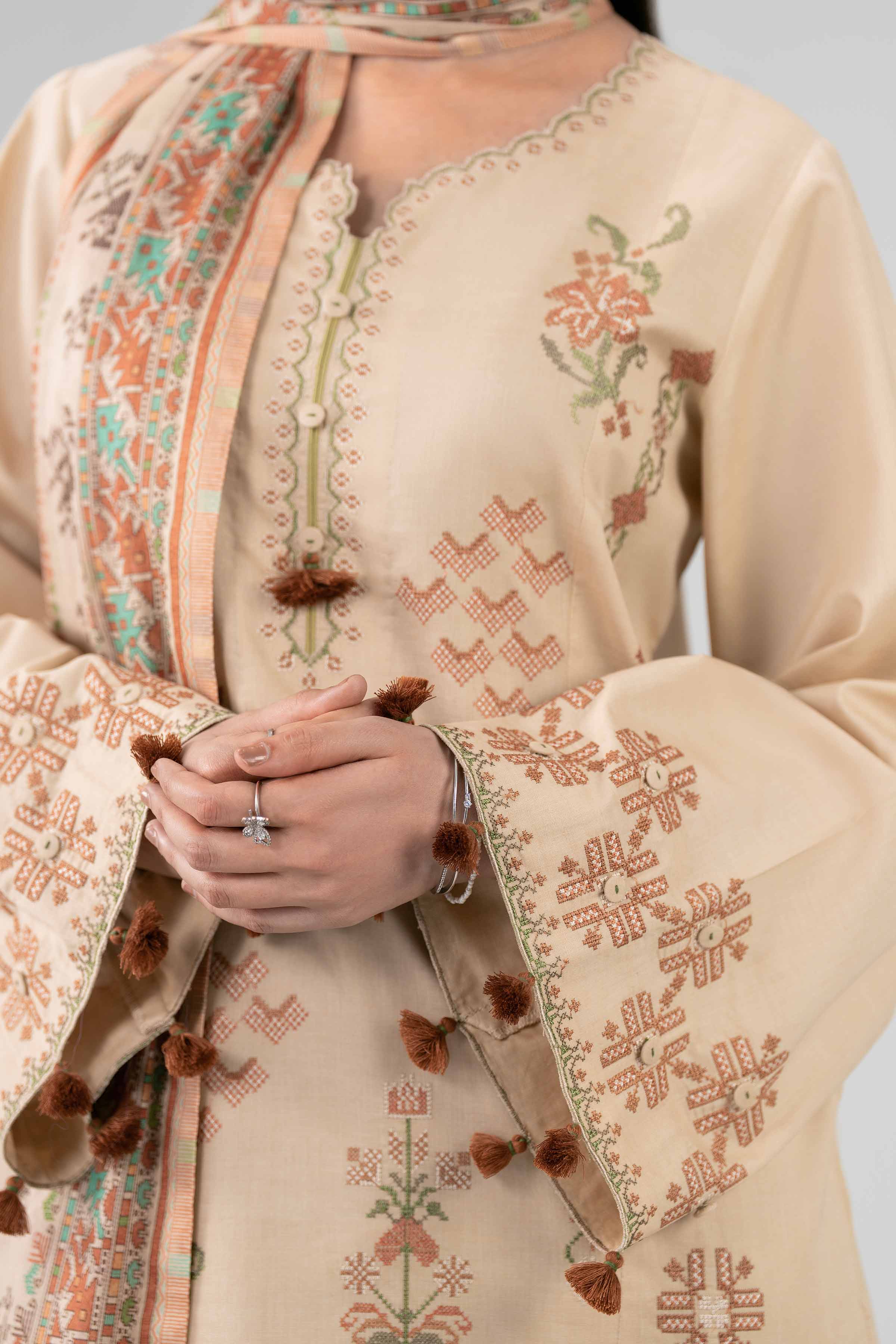 3 Piece - Printed Embroidered Suit - 42602148
