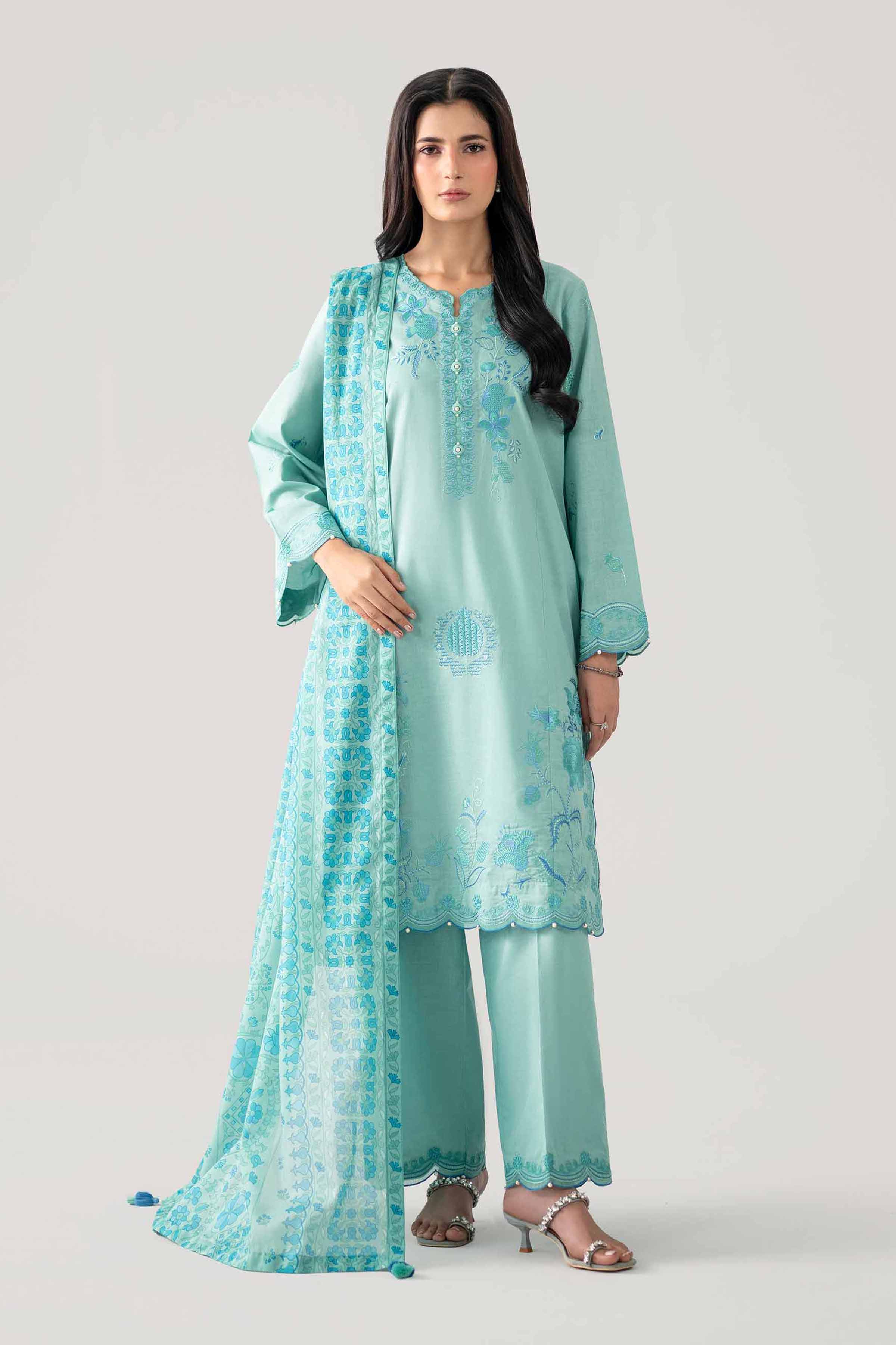 3 Piece - Printed Embroidered Suit - 42602153