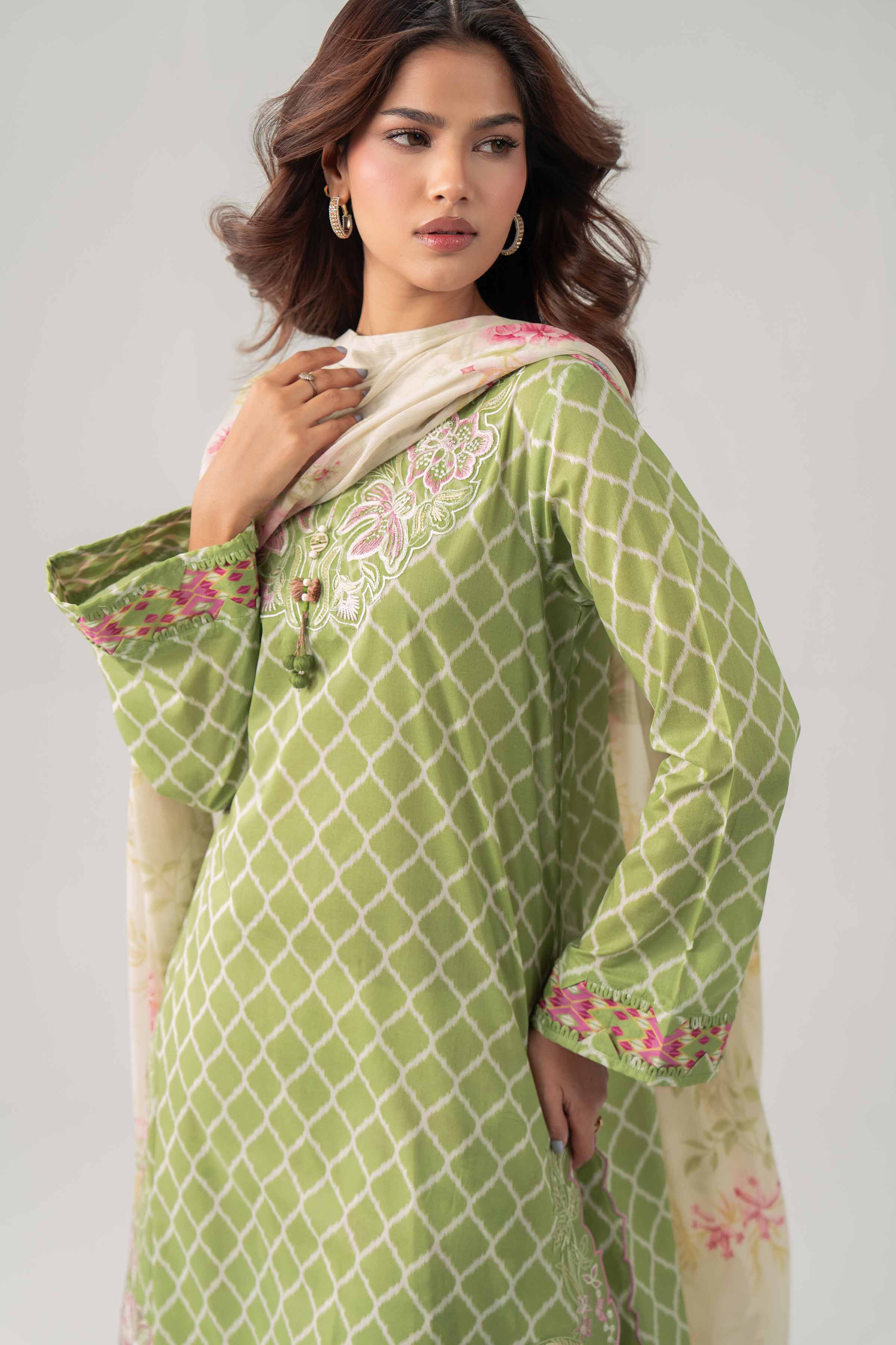 3 Piece - Digital Printed Embroidered Suit - 42602177