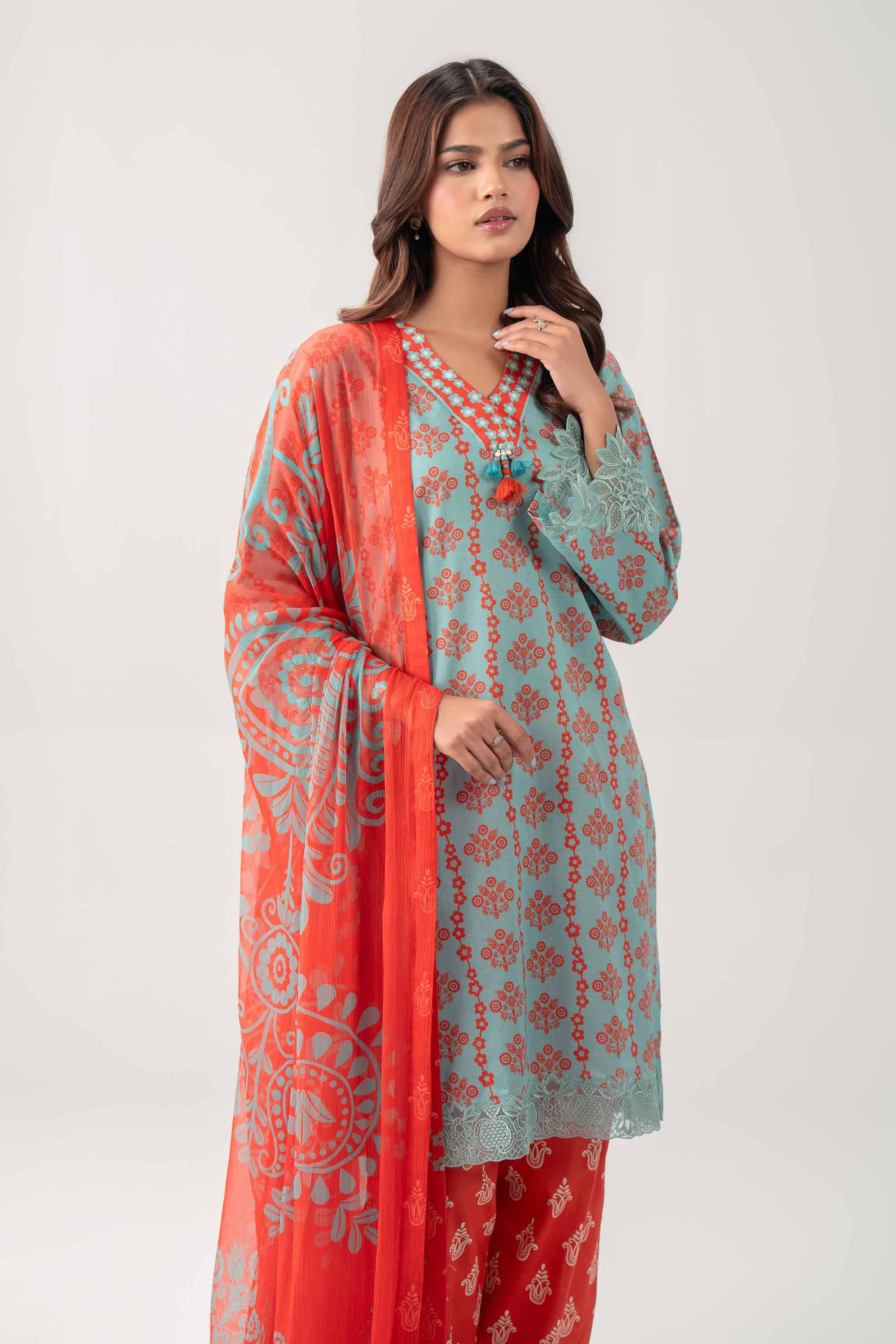 3 Piece - Digital Printed Embroidered Suit - 42602179