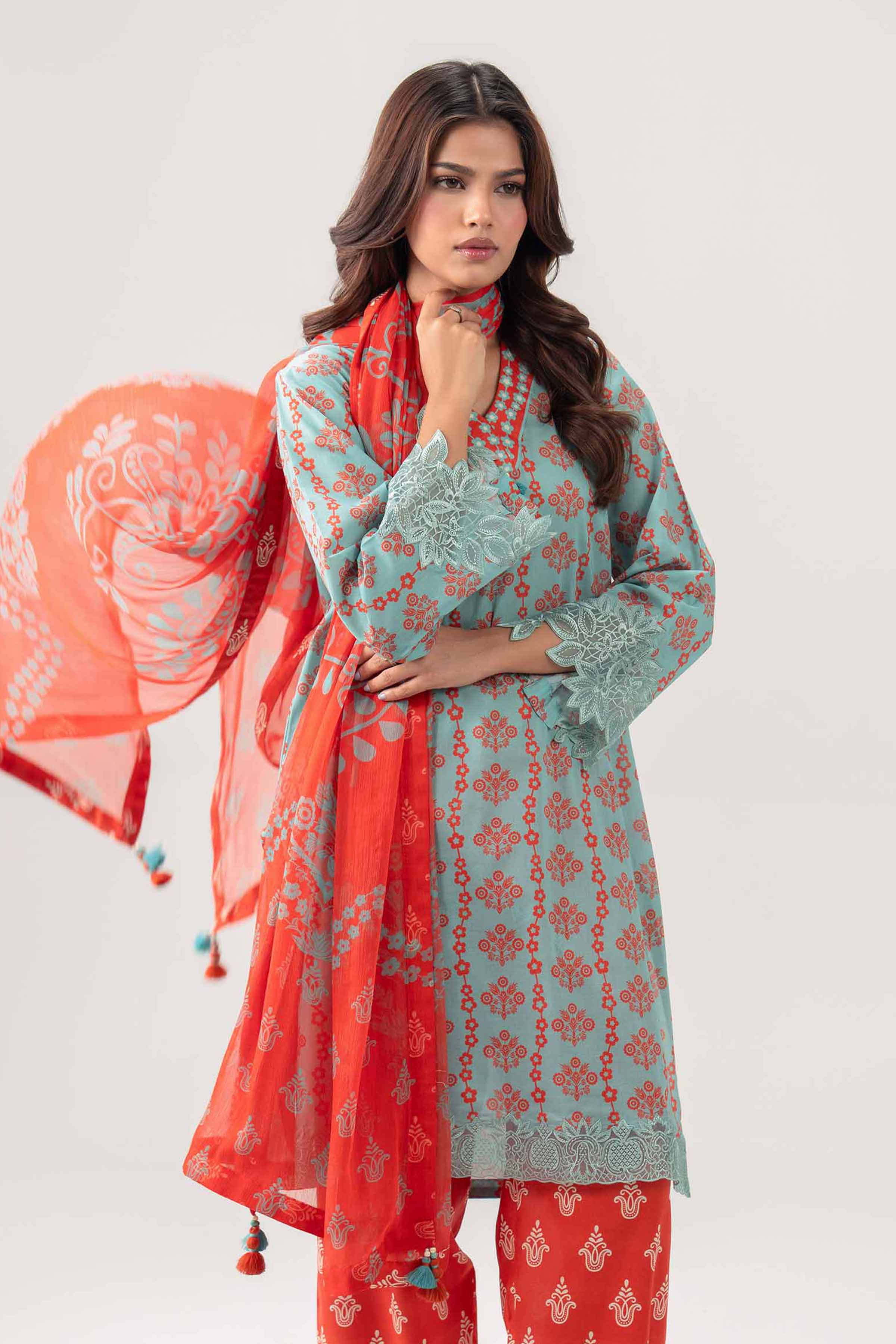3 Piece - Digital Printed Embroidered Suit - 42602179