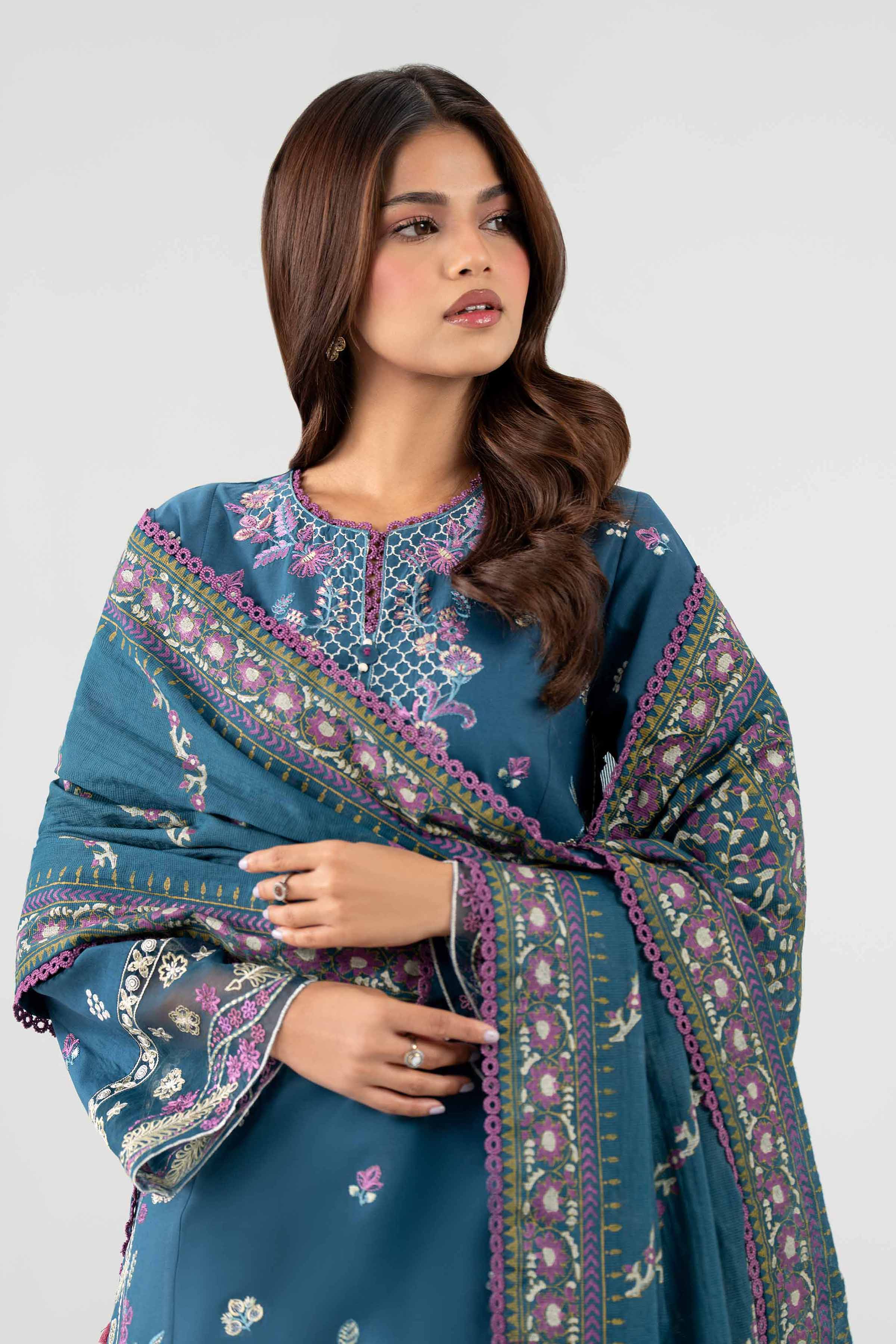 3 Piece - Printed Embroidered Suit - 42602244