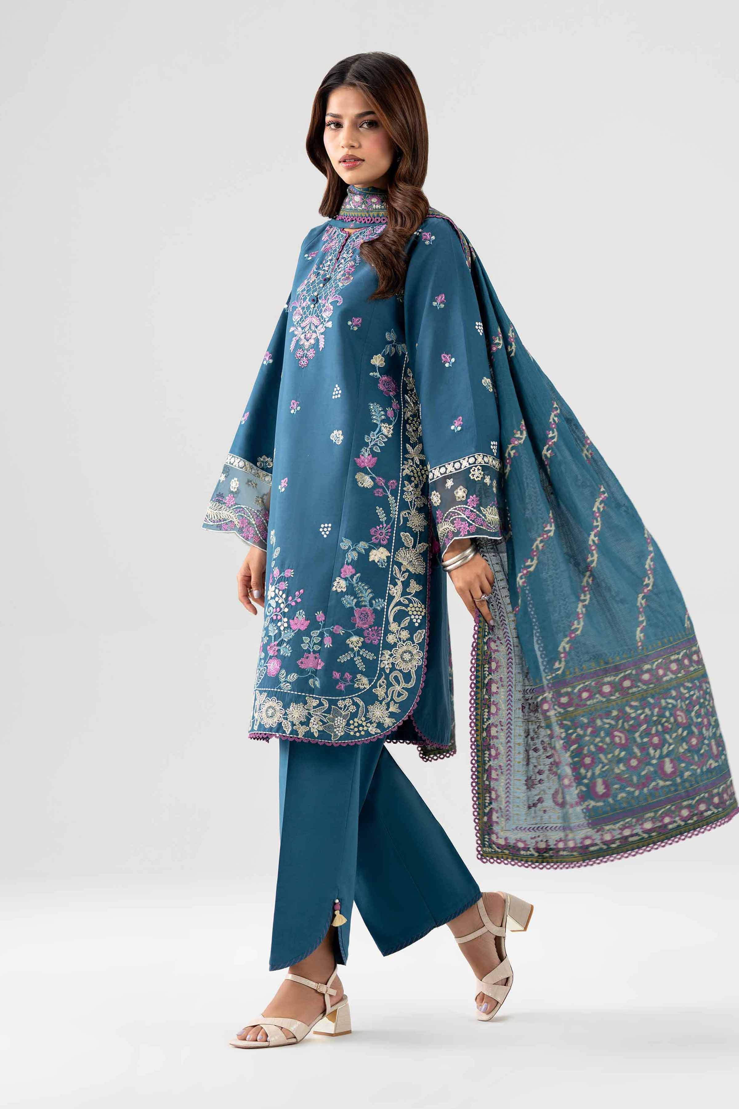 3 Piece - Printed Embroidered Suit - 42602244