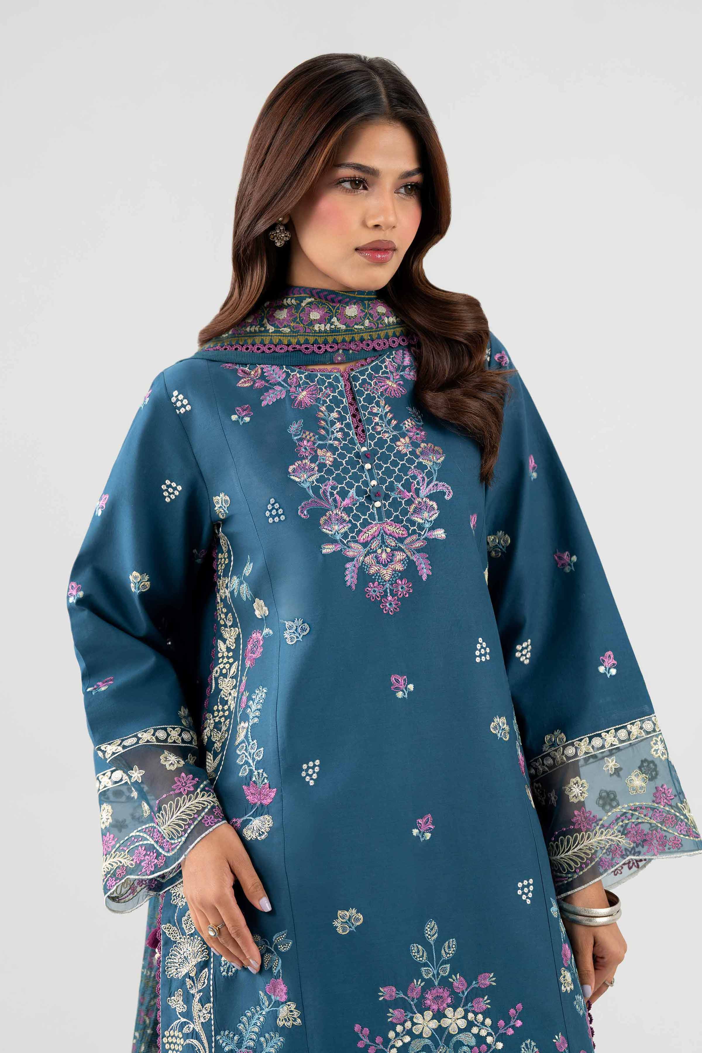3 Piece - Printed Embroidered Suit - 42602244