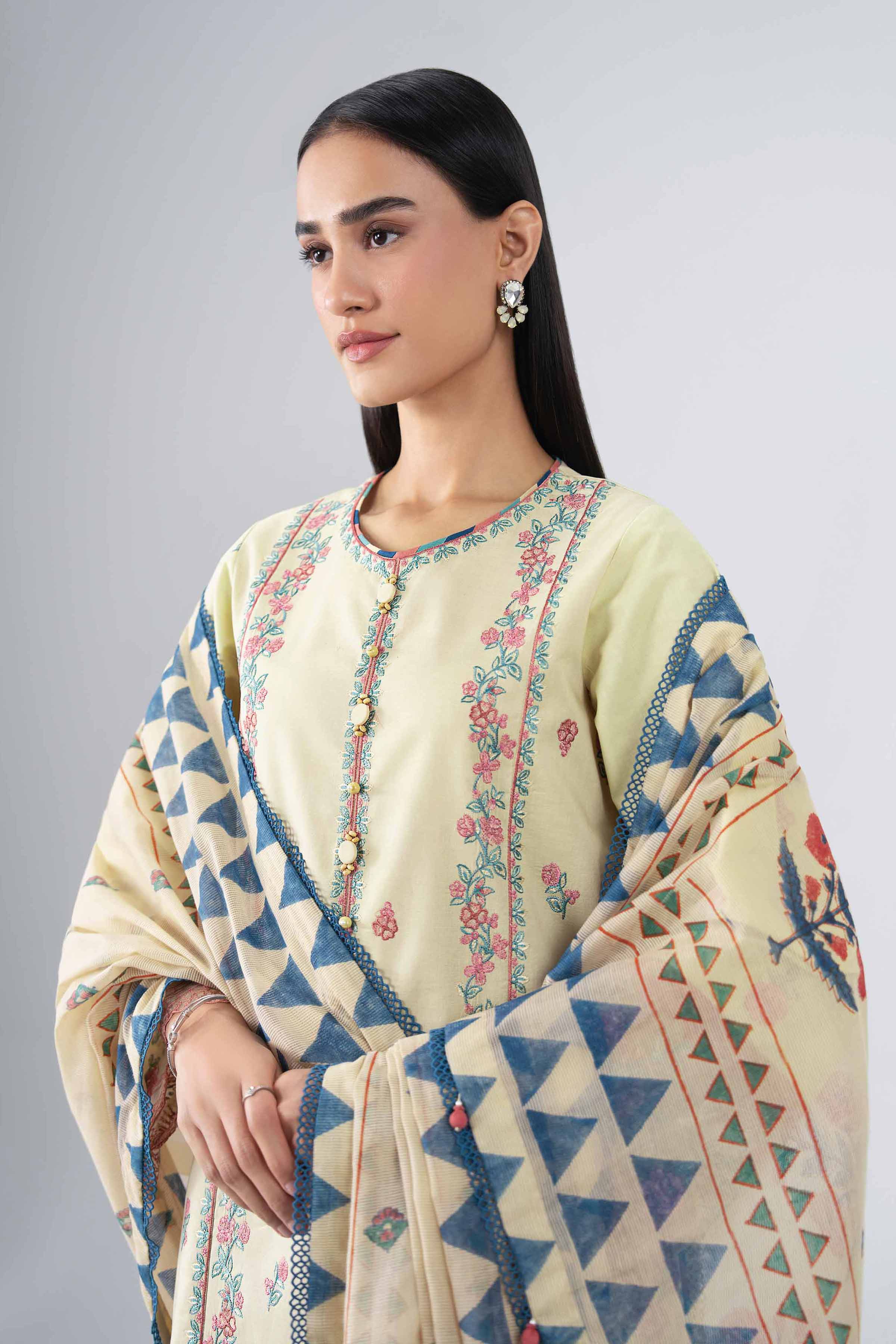3 Piece - Printed Embroidered Suit - 42602246