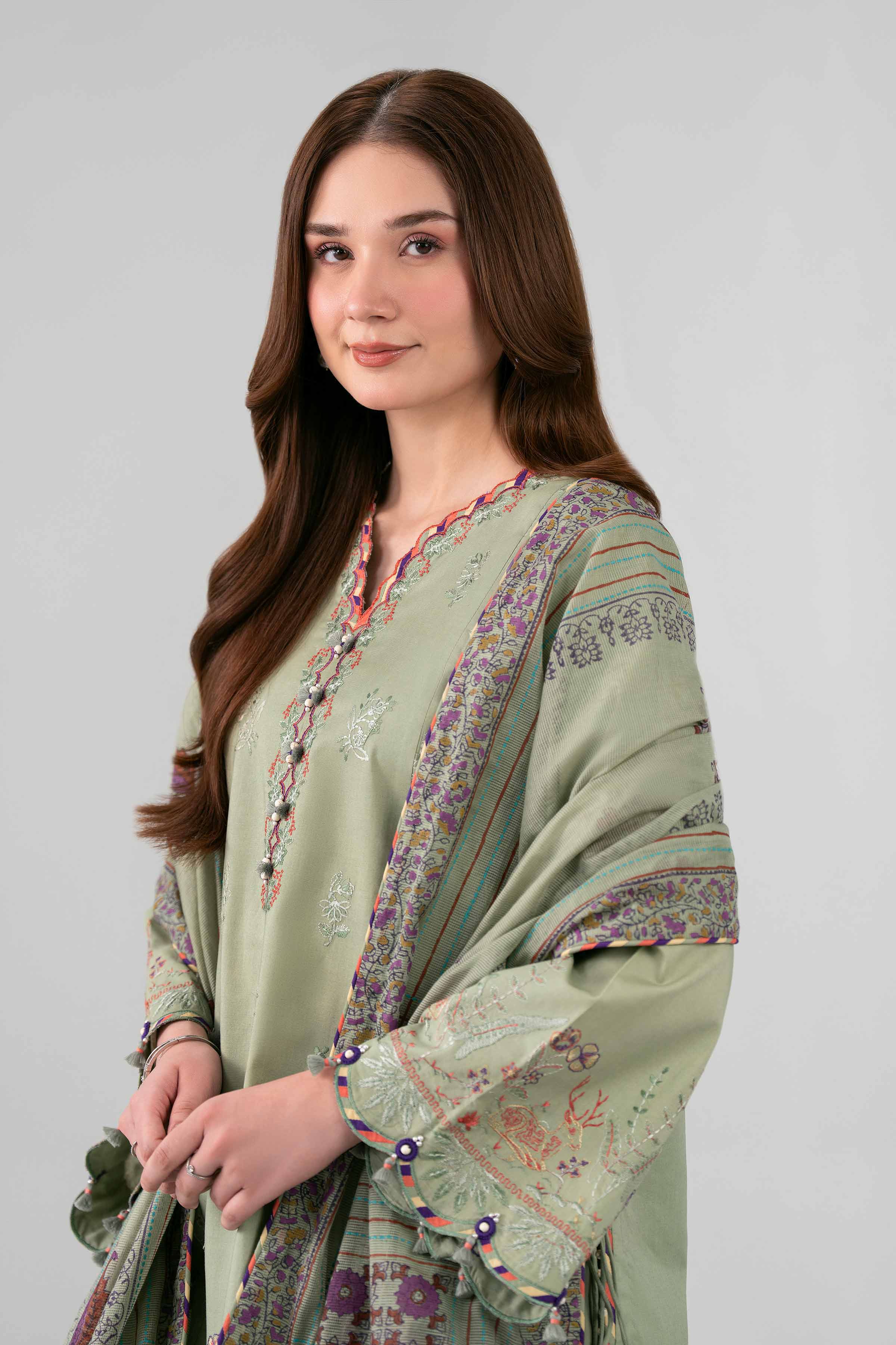 3 Piece - Printed Embroidered Suit - 42602247