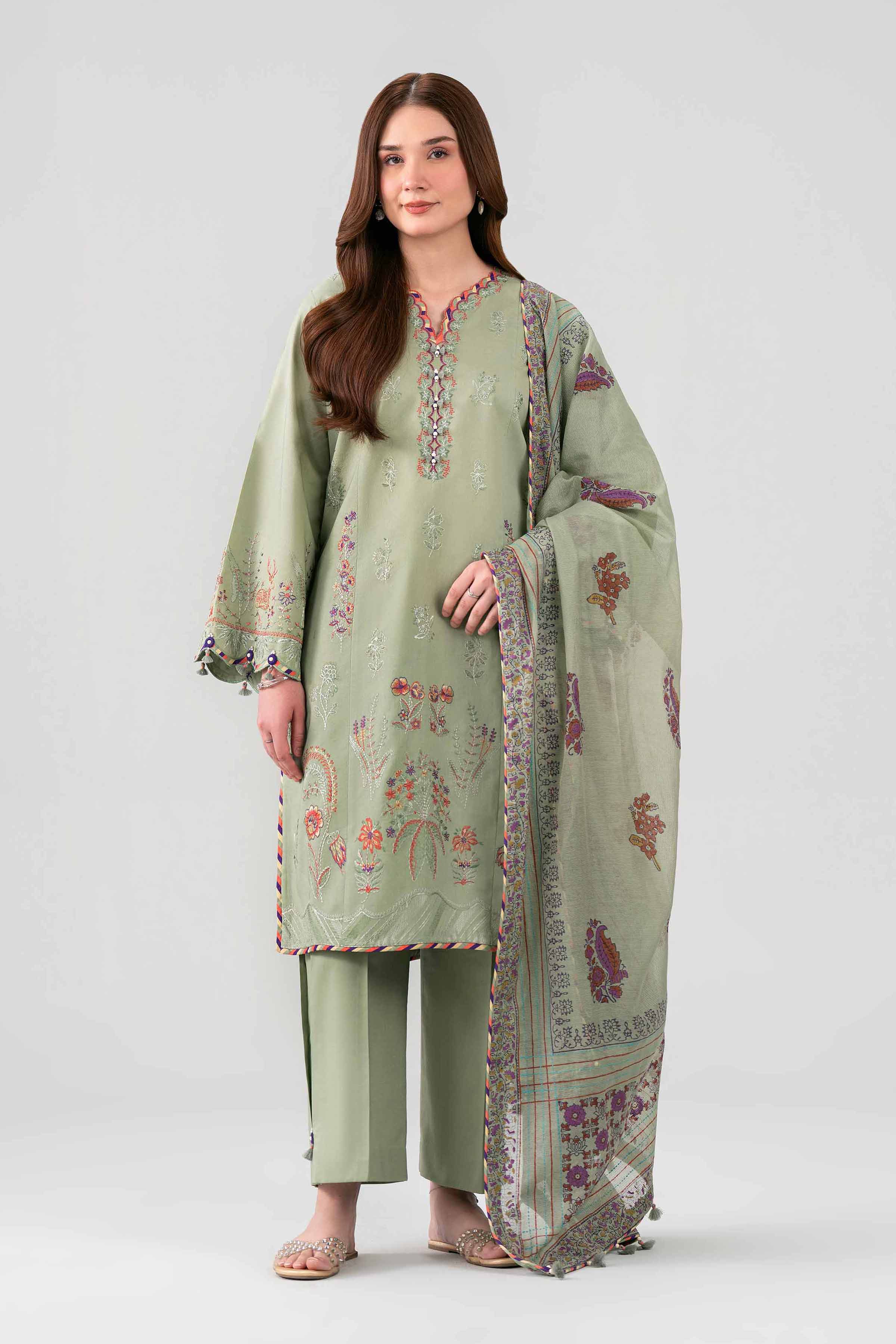 3 Piece - Printed Embroidered Suit - 42602247