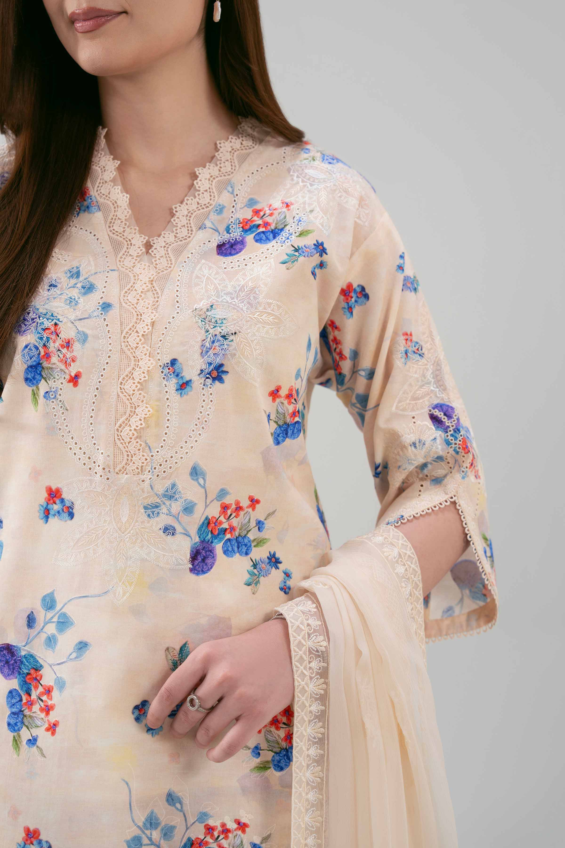 3 Piece - Printed Embroidered Suit - 42619109