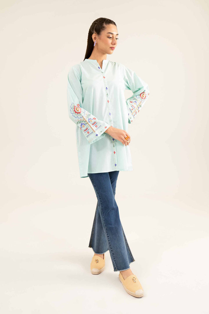 Aqua Cambric Embroidered Winter Tunic