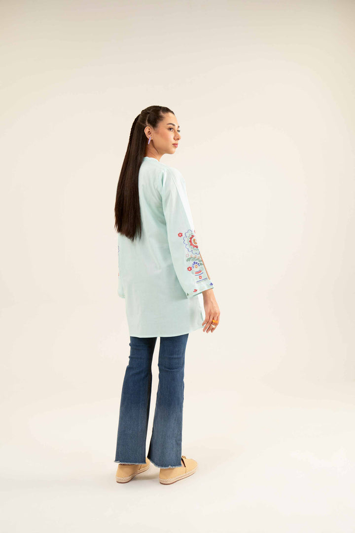 Aqua Cambric Embroidered Winter Tunic