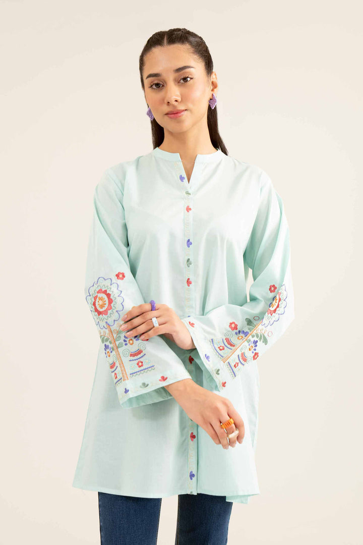 Aqua Cambric Embroidered Winter Tunic