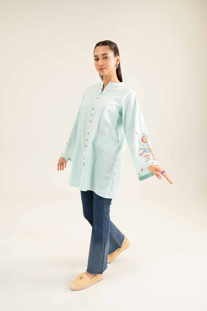 Aqua Cambric Embroidered Winter Tunic