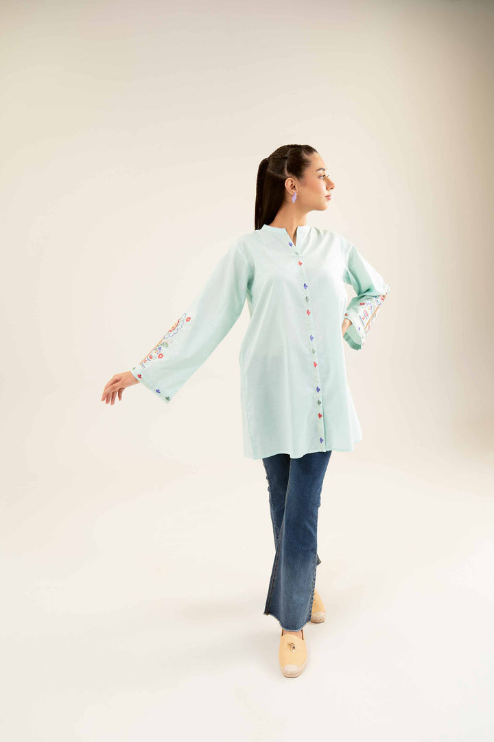 Aqua Cambric Embroidered Winter Tunic