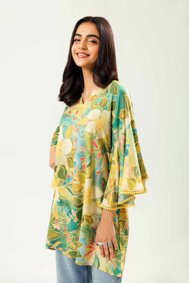 Light Green Viscose Lawn Printed Winter Tunic