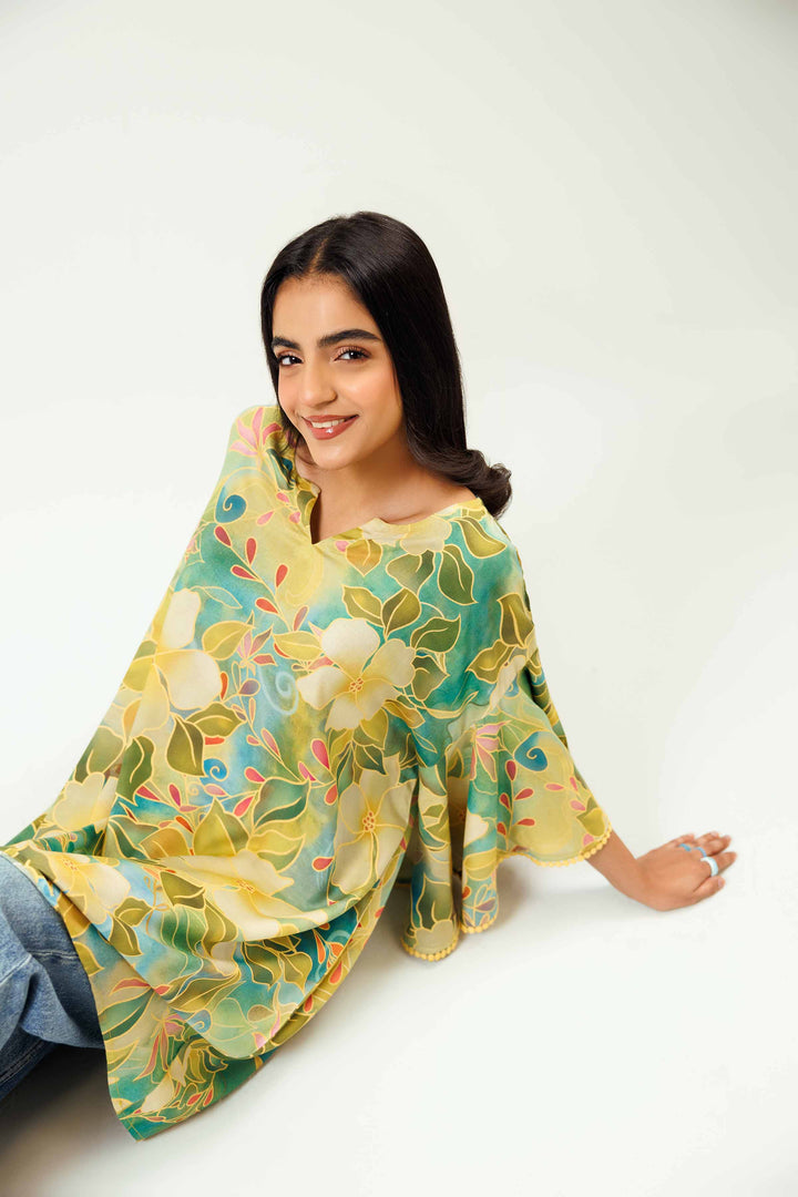 Light Green Viscose Lawn Printed Winter Tunic