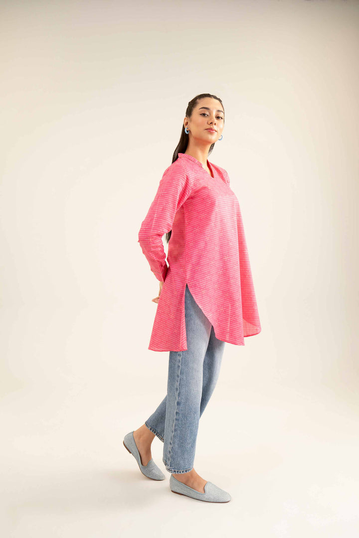 Pink Jacquard Basic Embroidered Winter Tunic