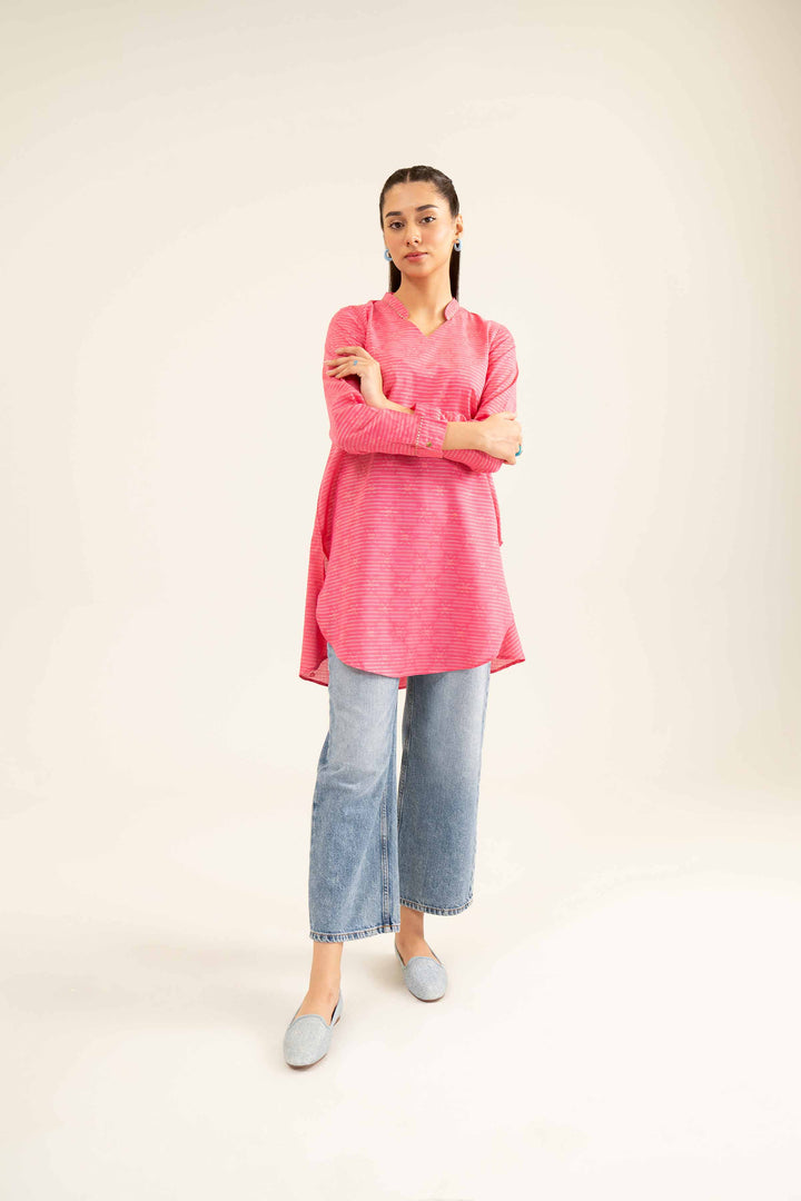 Pink Jacquard Basic Embroidered Winter Tunic