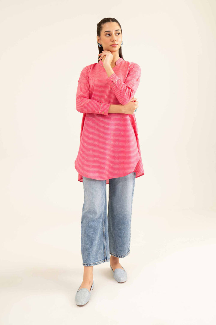 Pink Jacquard Basic Embroidered Winter Tunic