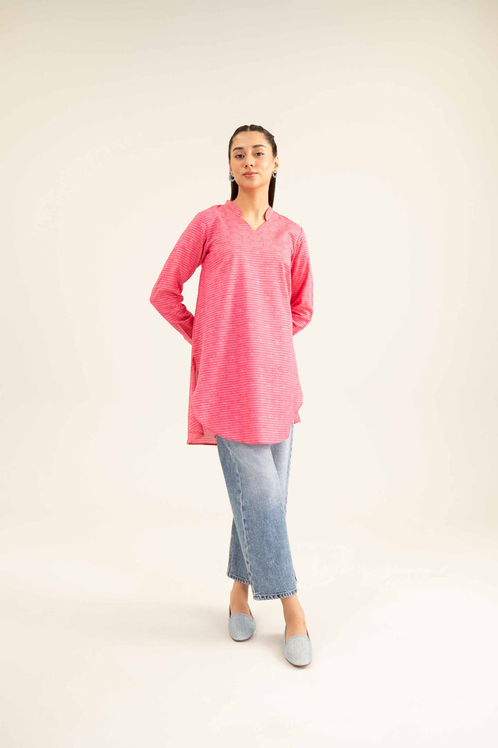 Pink Jacquard Basic Embroidered Winter Tunic