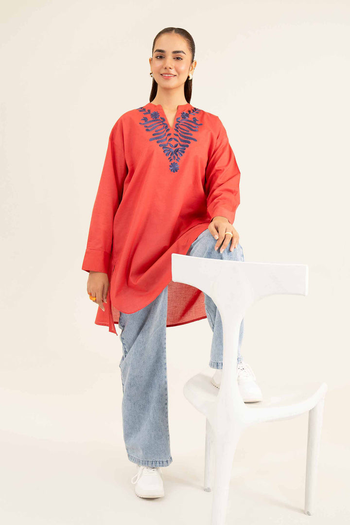 Brick Neps Lawn Embroidered Winter Tunic