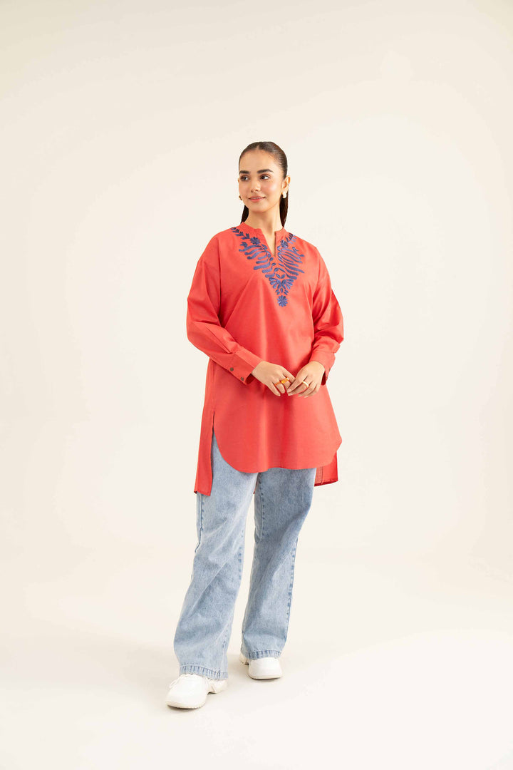 Brick Neps Lawn Embroidered Winter Tunic