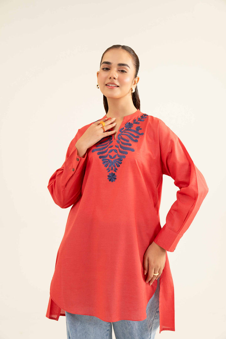 Brick Neps Lawn Embroidered Winter Tunic