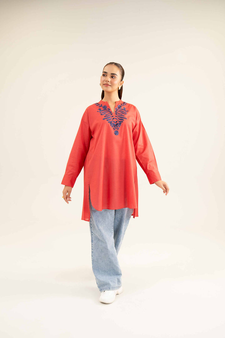 Brick Neps Lawn Embroidered Winter Tunic