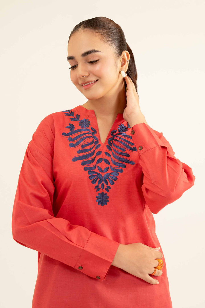 Brick Neps Lawn Embroidered Winter Tunic