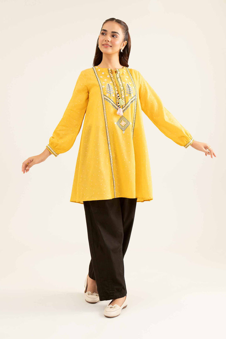 Yellow Jacquard Embroidered Winter Tunic