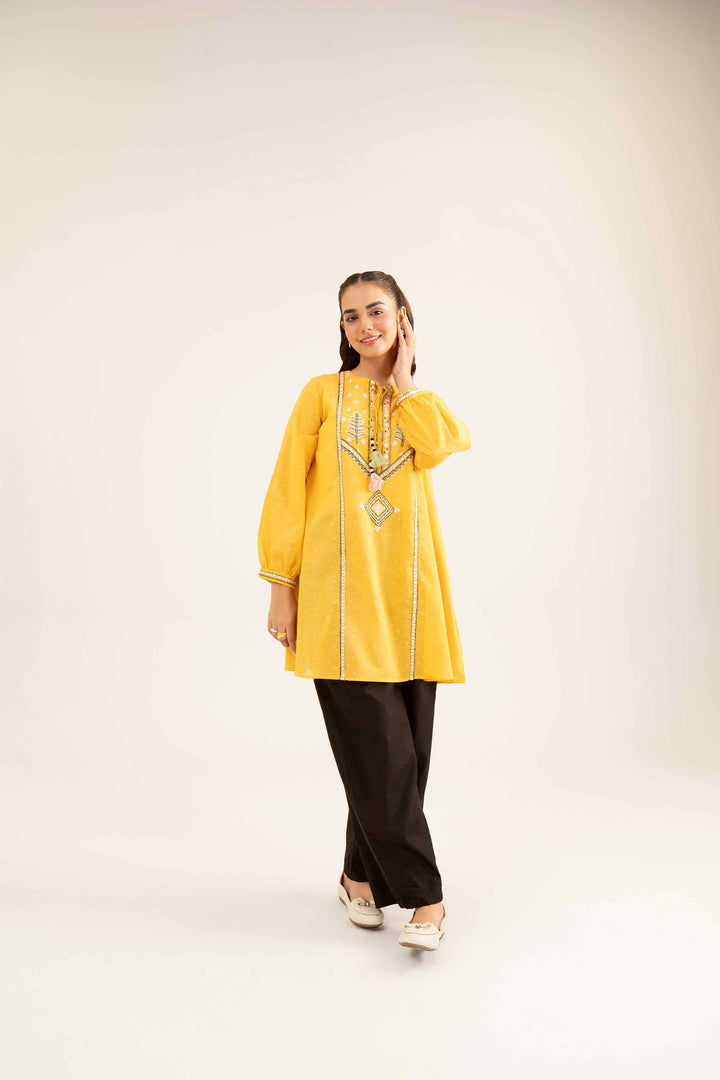 Yellow Jacquard Embroidered Winter Tunic