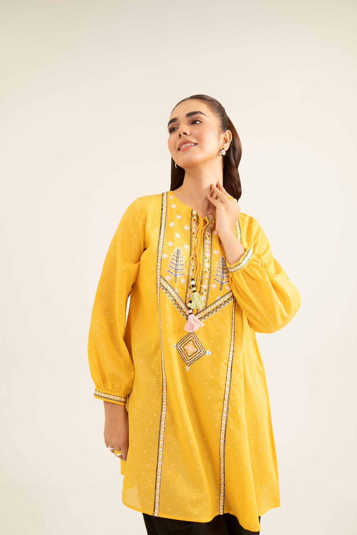 Yellow Jacquard Embroidered Winter Tunic