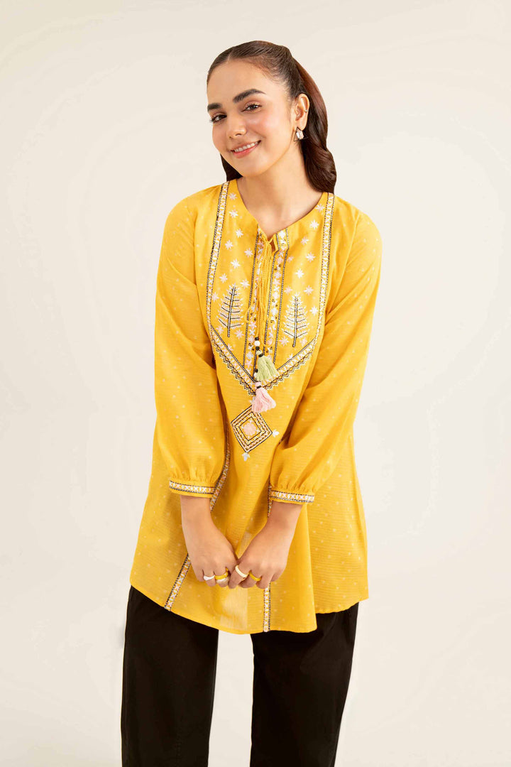 Yellow Jacquard Embroidered Winter Tunic