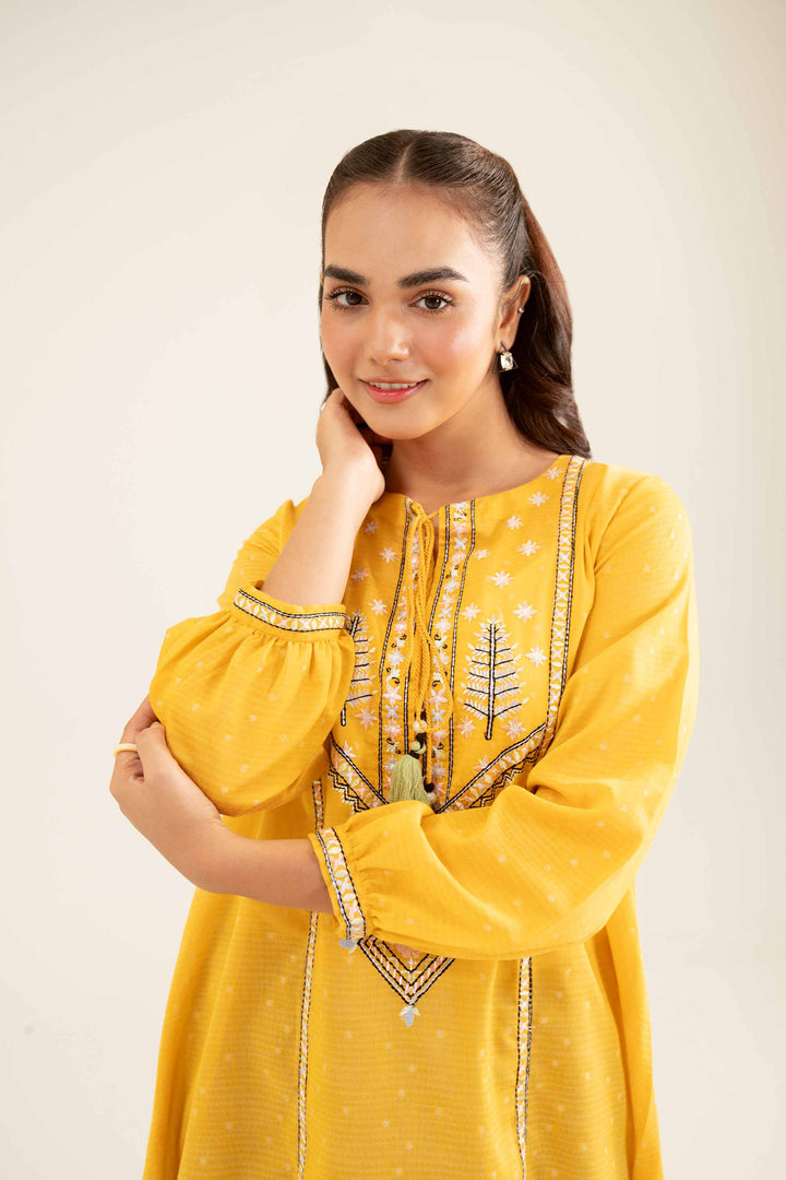 Yellow Jacquard Embroidered Winter Tunic