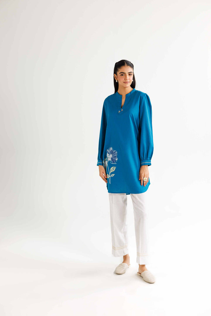 Teal Karandi Embroidered Winter Tunic