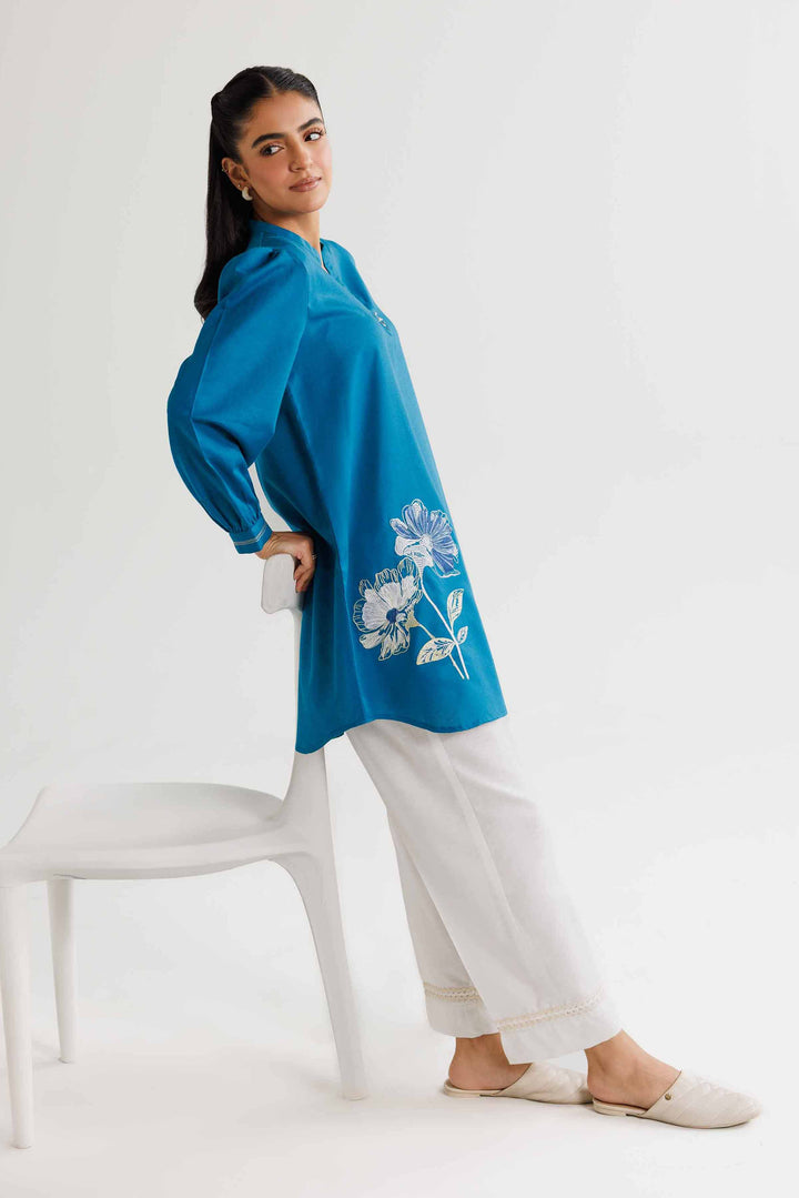 Teal Karandi Embroidered Winter Tunic