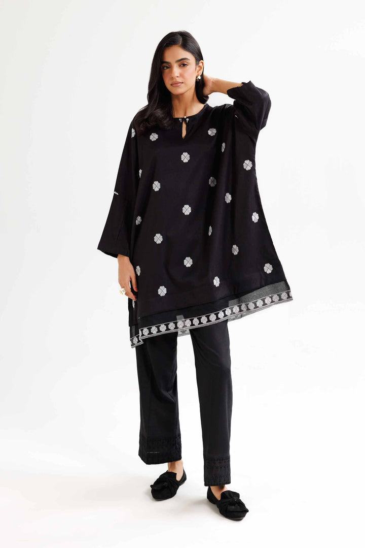 Black Jacquard Embroidered Winter Kimono